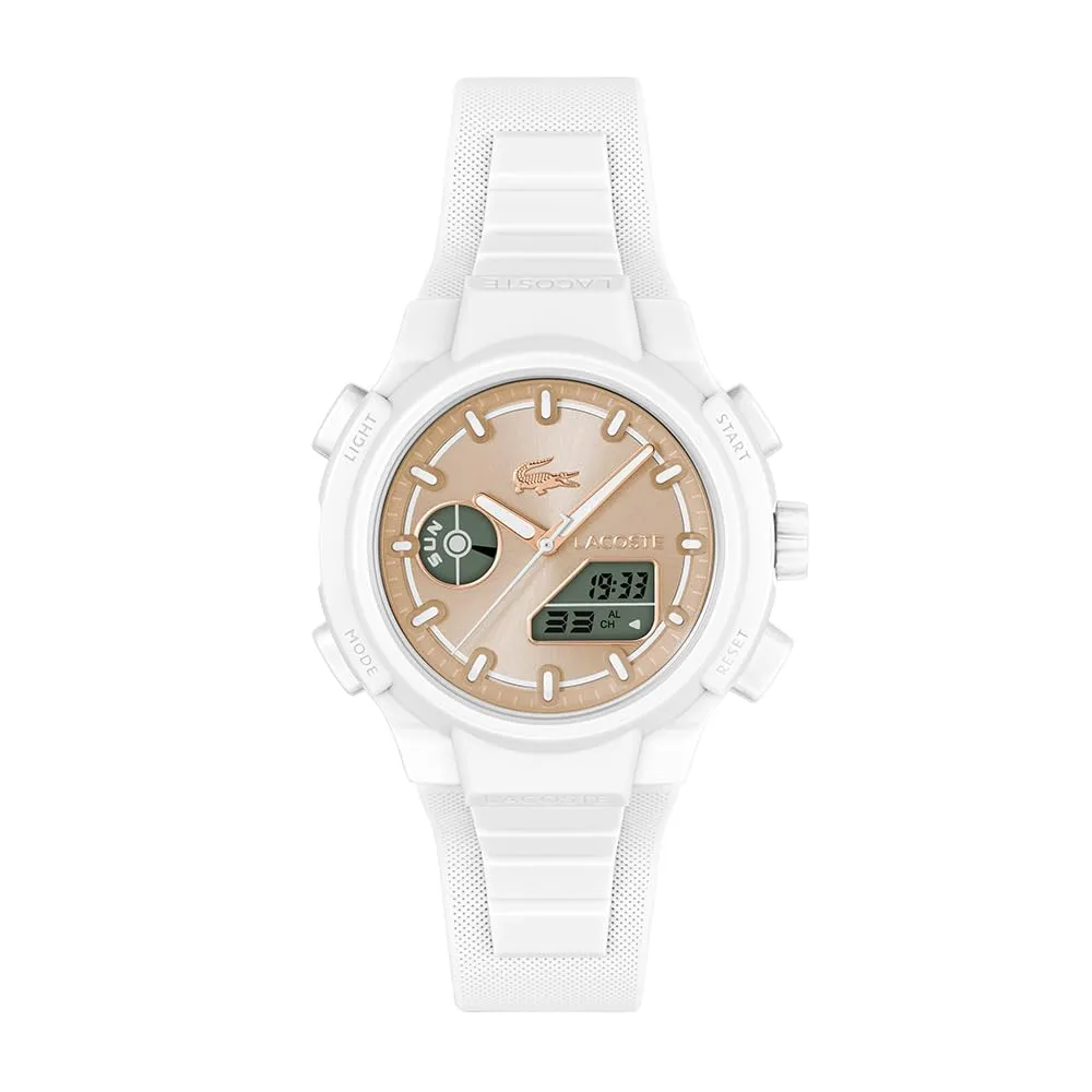 Lacoste Orologio Quarzo Multifunzione Analogico-Digitale da Donna Collezione LC33 con Cinturino in Silicone Bianco - 2001430