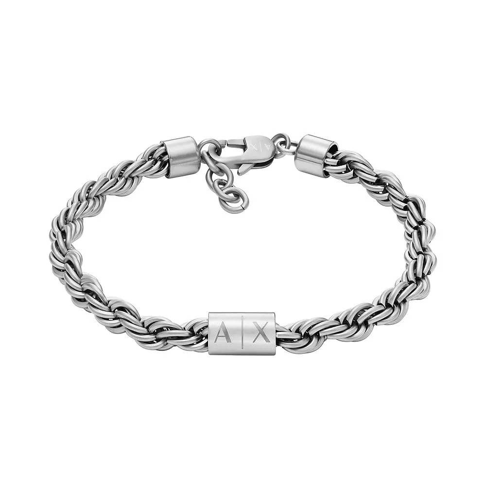 Armani Exchange Bracciale da uomo in acciaio inossidabile con chiusura a moschettone, Argento nuvola