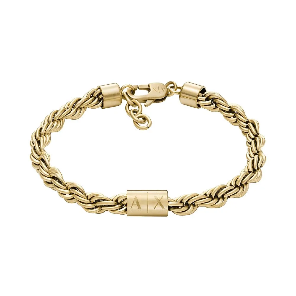 Armani Exchange Bracciale da uomo in acciaio inossidabile con chiusura a moschettone, Tono oro miele