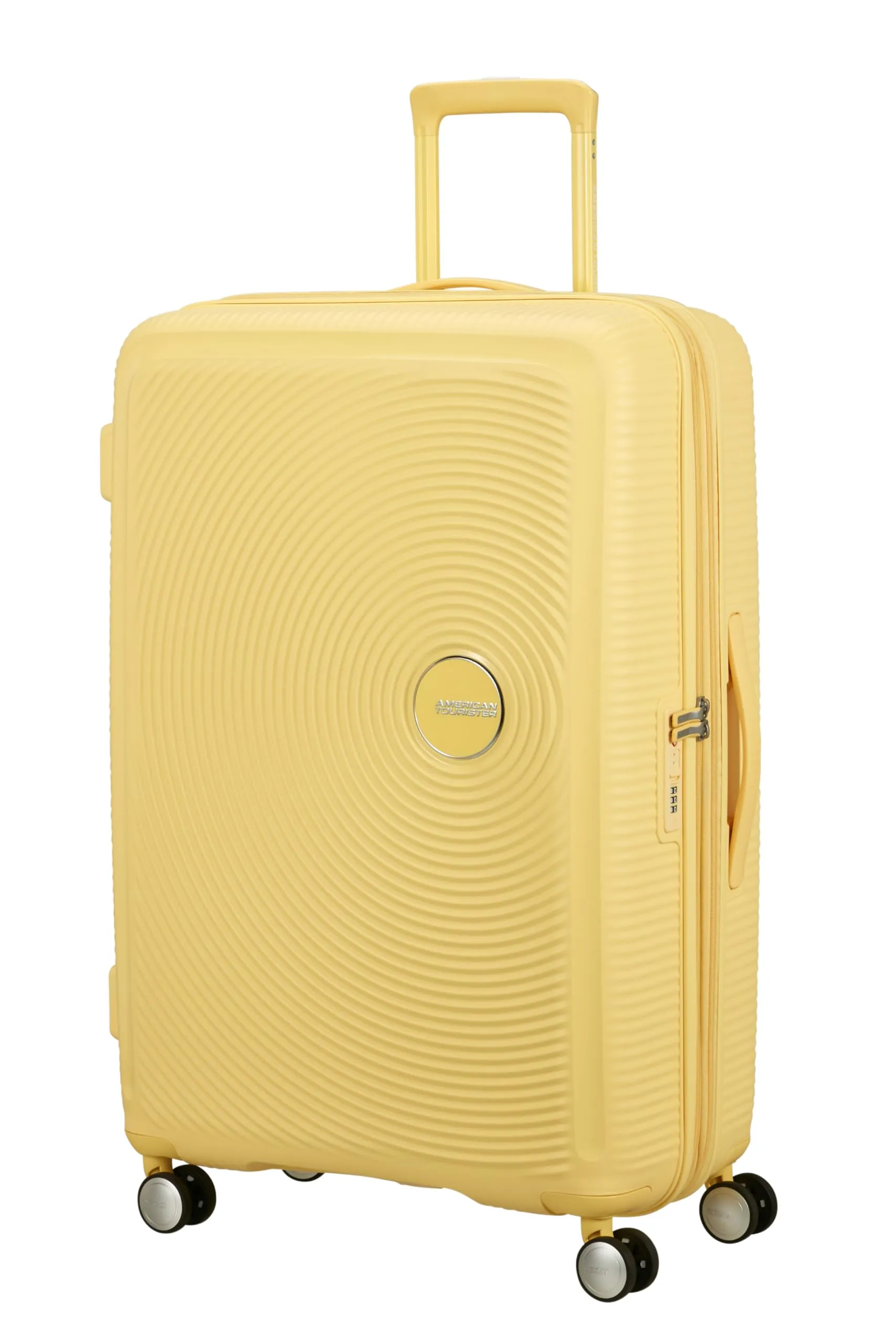 American Tourister Soundbox - Maleta Rígida Grande, 77 cm - Trolley con 4 ruedas, Cerradura TSA, Expandible y Ligera, 97/110L, Amarillo (Pastel Yellow)