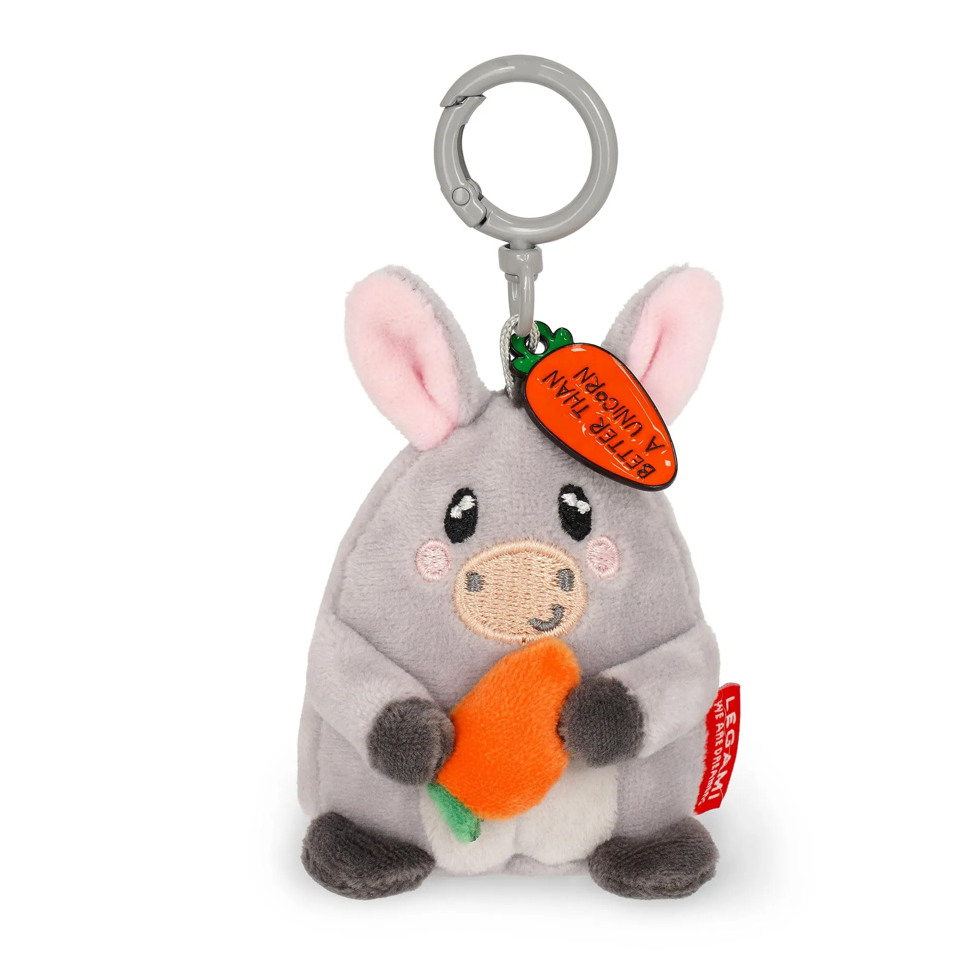 Legami - Portachiavi Super Soft! a Tema Donkey, Portachiavi di Peluche, Ciondolo con Messaggio Inciso e Moschettone in Zinco, 7x11 cm