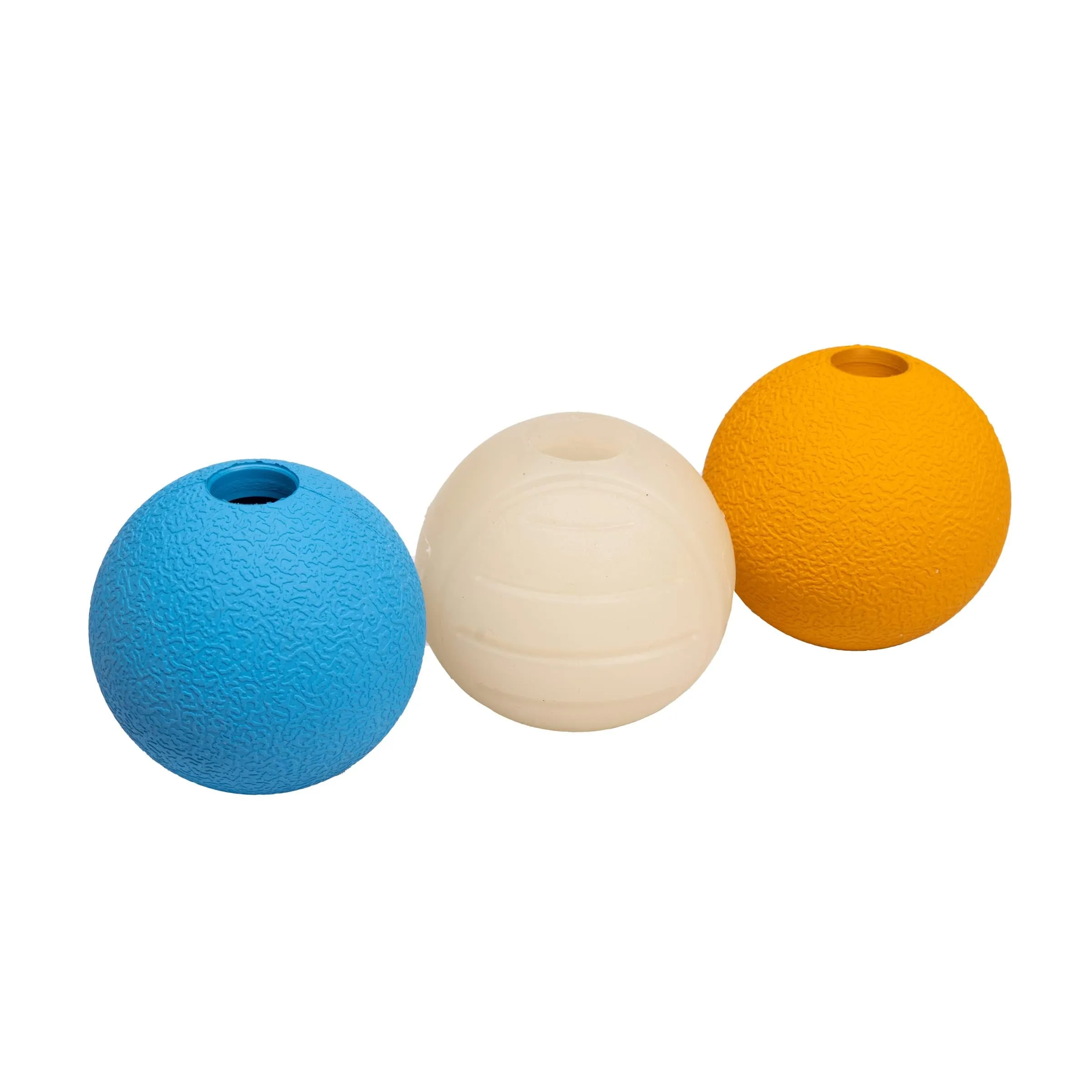 Amazon Basics Set di Palline Giocattolo assortite per Cani, 6.35 cm (Confezione da 3), Blu, Beige, Arancione