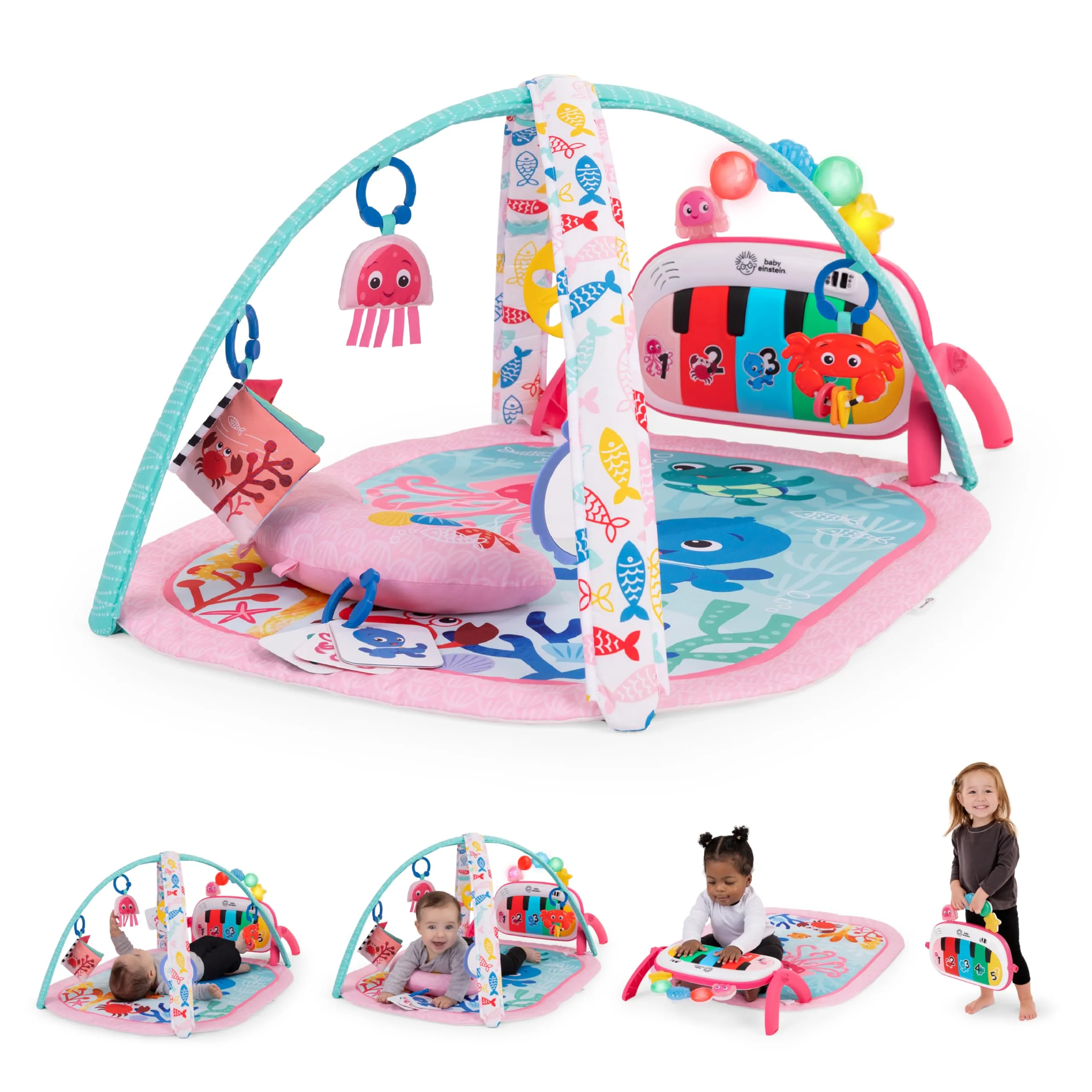 Baby Einstein, Palestrina Multiattività Musicale per Bambini Ocean Explorers 4in1 con Pianoforte, 70+ Suoni, 25+ Minuti di Musica e Luci, 4 Lingue, per Neonati, Rosa (Jellyfish Jamboree)
