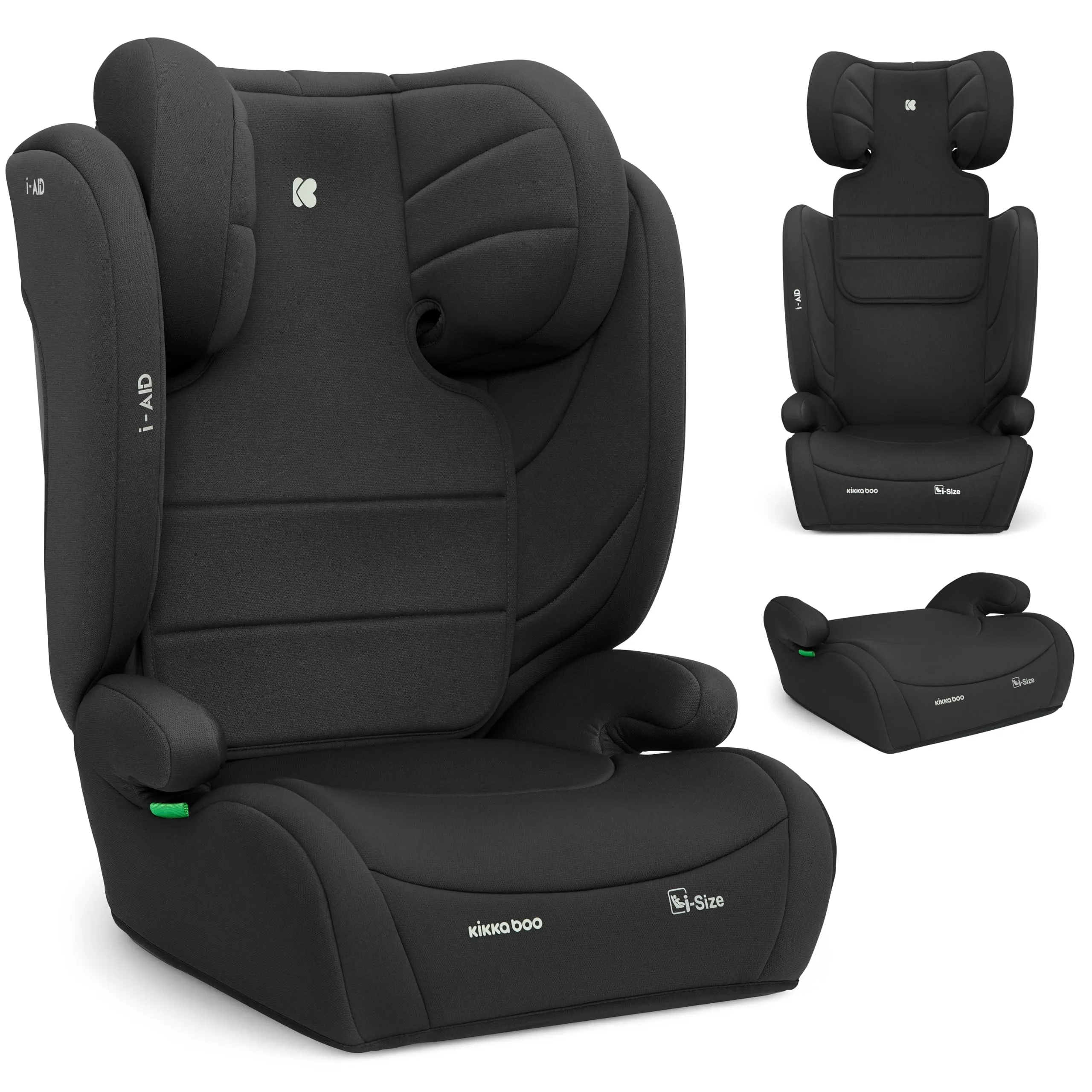 KikkaBoo Seggiolino Auto 15-36 kg i-AID, Gruppo 2/3, i-Size 100-150 cm, da 3,5 a 12 Anni, Poggiatesta Regolabile 13 Posizioni, Nero