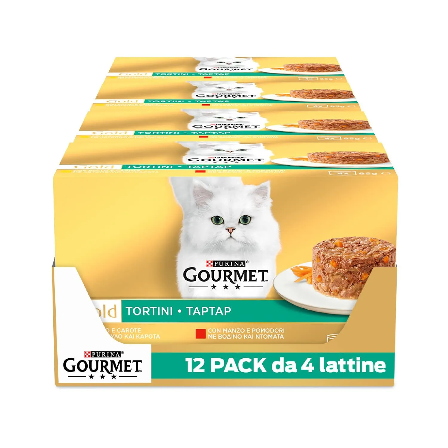 GOURMET GOLD Cibo umido per gatti adulti Tortini con Pollo e Carote e Manzo e Pomodori, 48 lattine da 85g