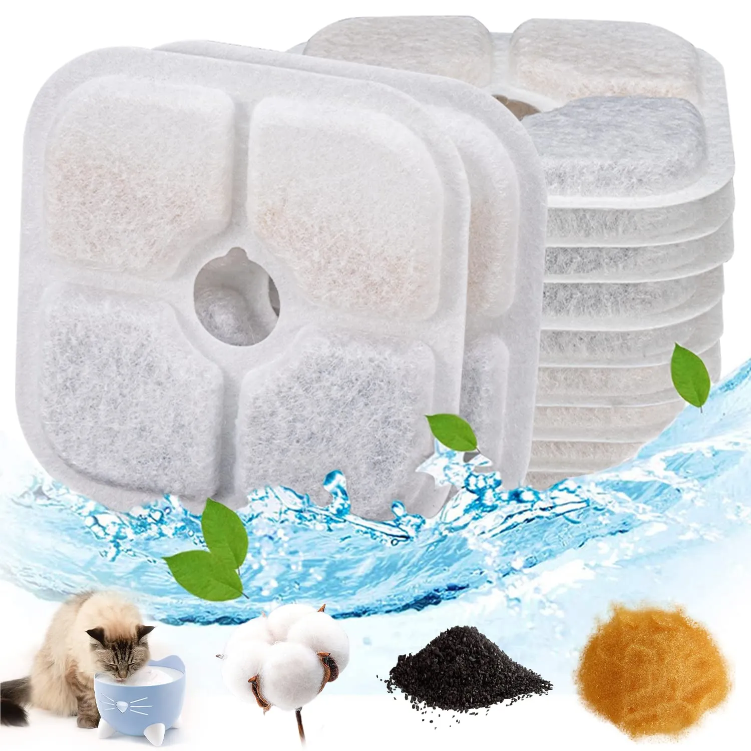 Dhohoo Filtri Fontanella per Gatti 12 Pezzi Filtri Fontana Gatto Filtri di Ricambio per Gatto di Cane per 2.5L Fontanella Animali Filtri per Fontana con Resina e Carboni Attivi, bianco