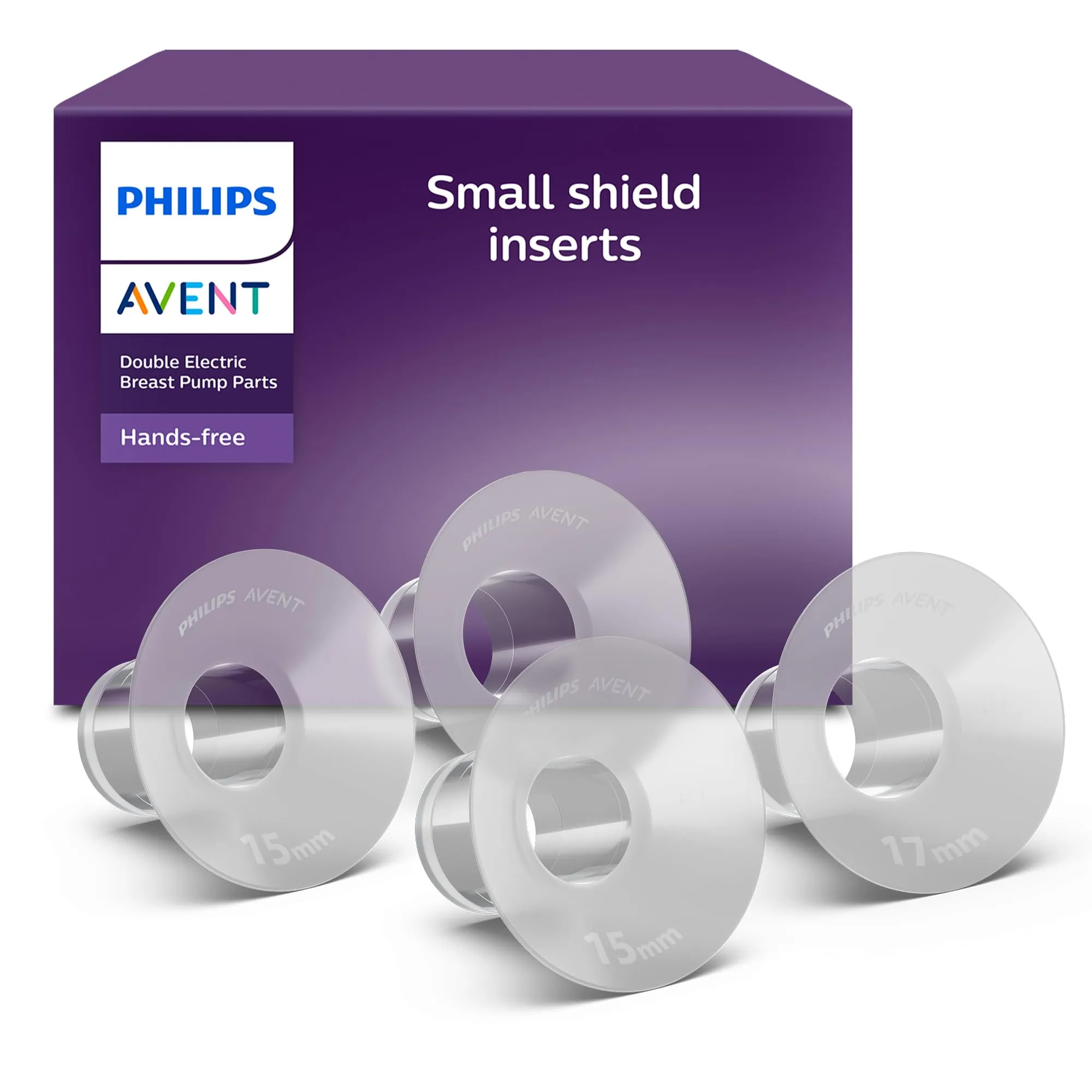 Philips Interti piccoli 15 mm and 17 mm per tiralatte elettrico indossabile Avent, compatibili con le coppette di raccolta a mani libere, SCF554/11