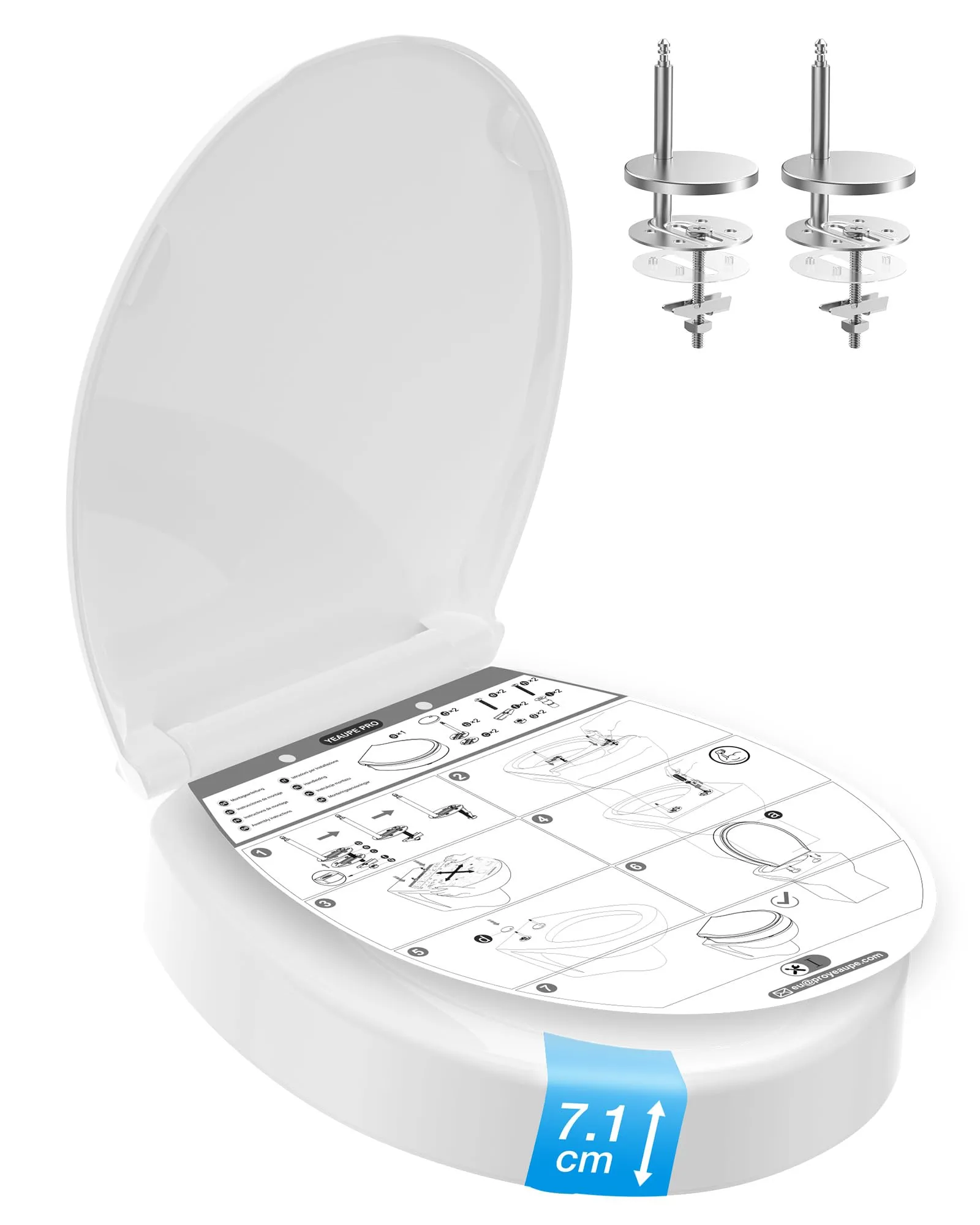 YEAUPE PRO Rialzo WC 7.1cm O-Shape PP, Sedile Alzavasi Ergonomico Stabile