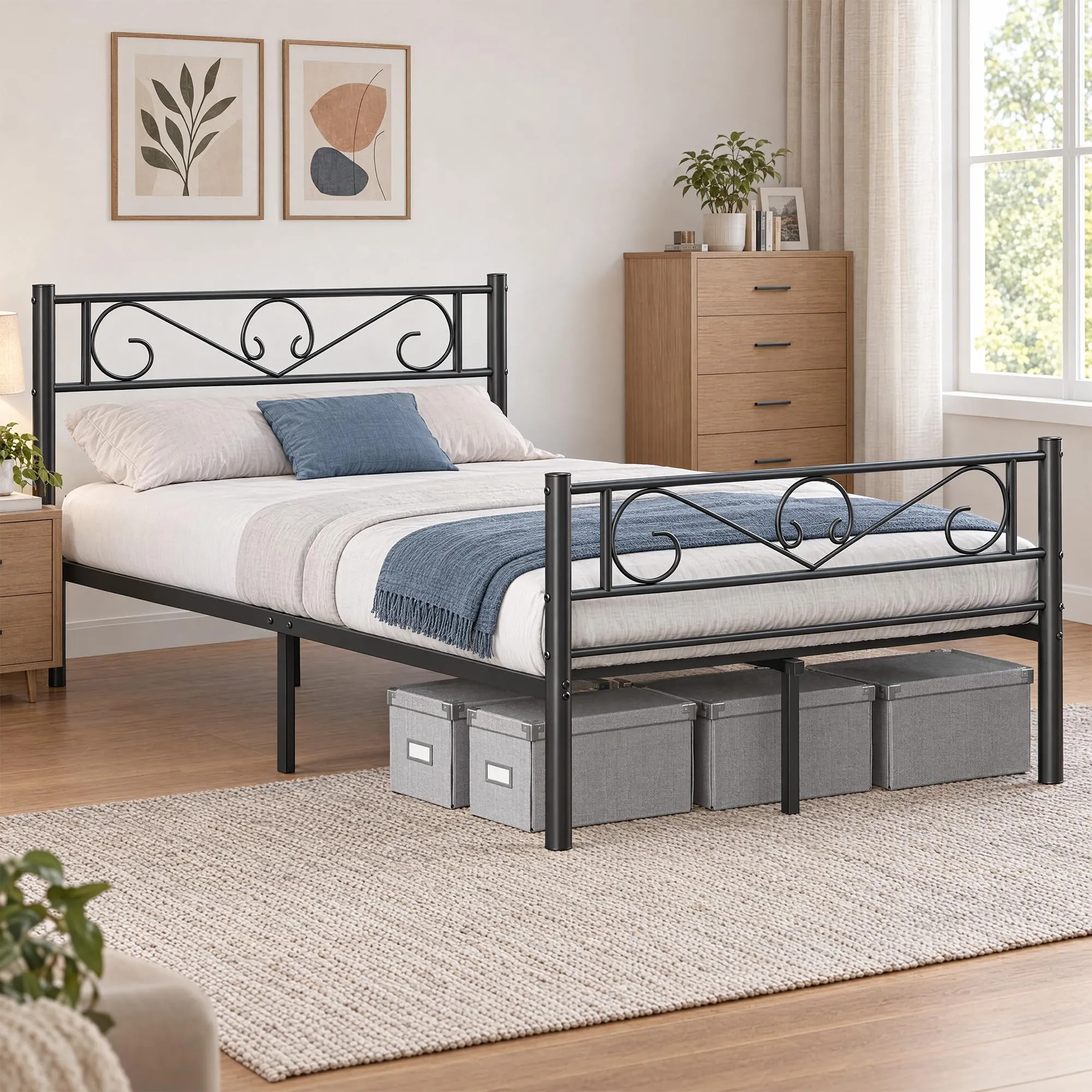 VASAGLE Struttura Letto in Acciaio, per Materassi di 120 x 190 cm