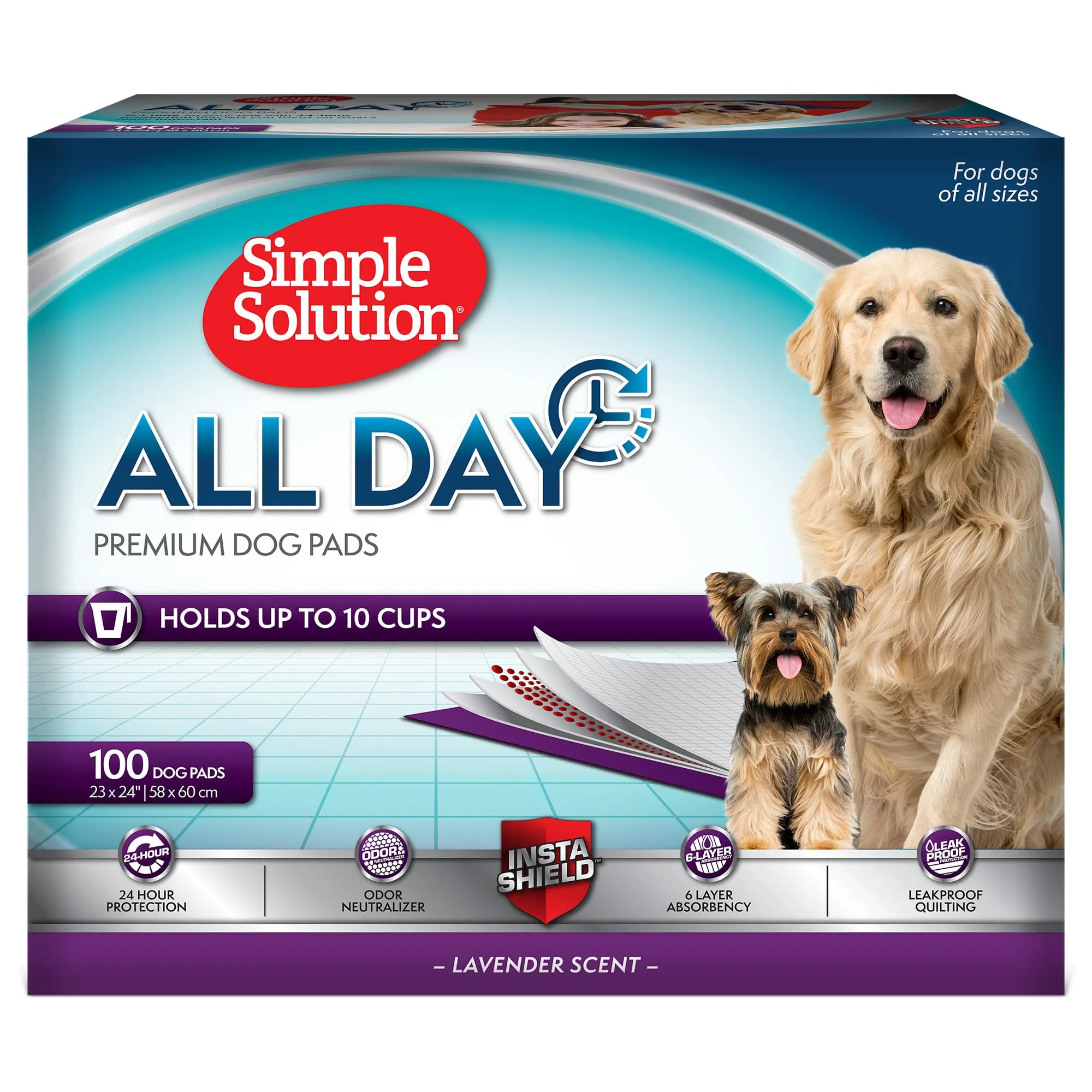 Simple Solution Tappetini Assorbenti Cuccioli All Day Lavanda, 100 pz