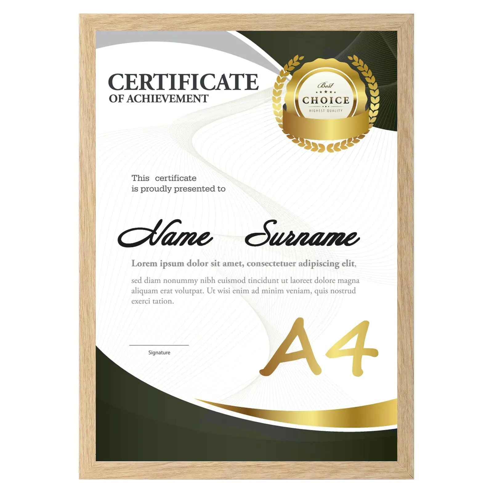 Ditwis Cornice A4 Color Naturale, per 21x29,7 cm Certificati, Foto, Disegni dei Bambini e Documenti, per Pareti e Tavoli, Portafoto Adatta per Soggiorno, Camera da Letto e Ufficio