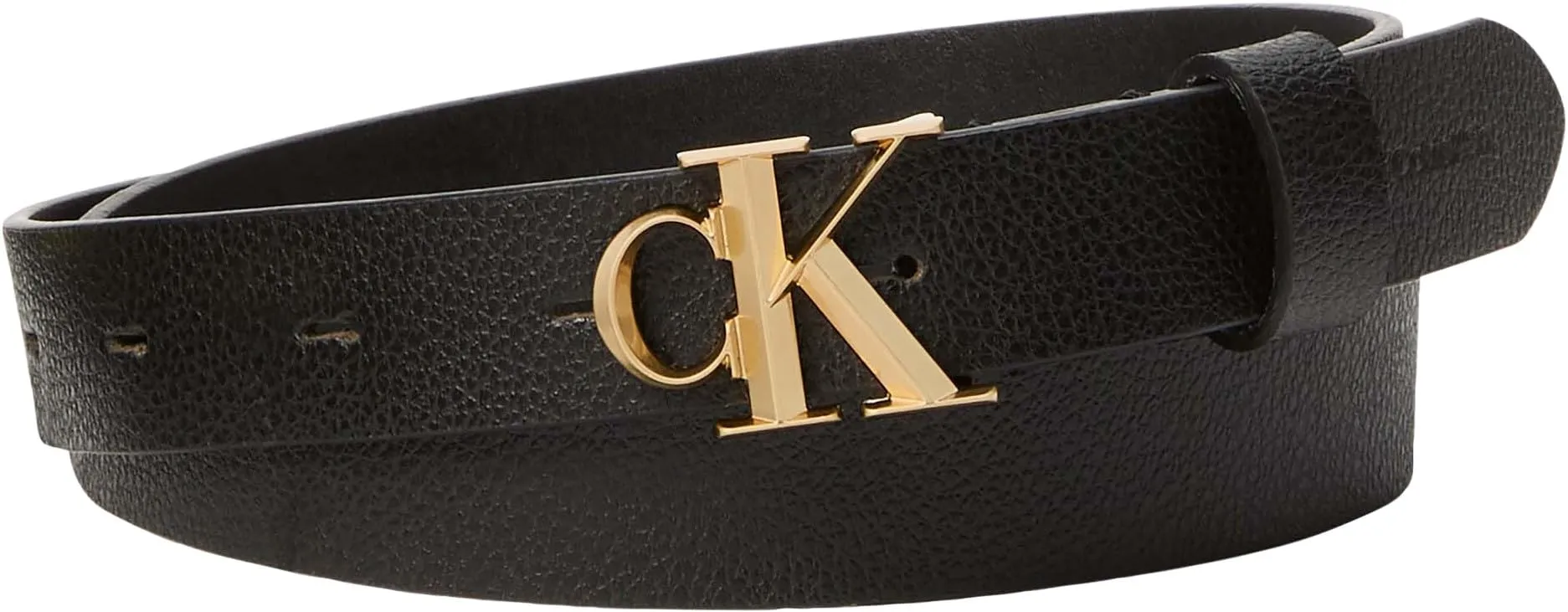 Calvin Klein Donna Cintura Buckle 2,5 cm in Pelle, Nero (Black/Antique Light Gold), 130 cm