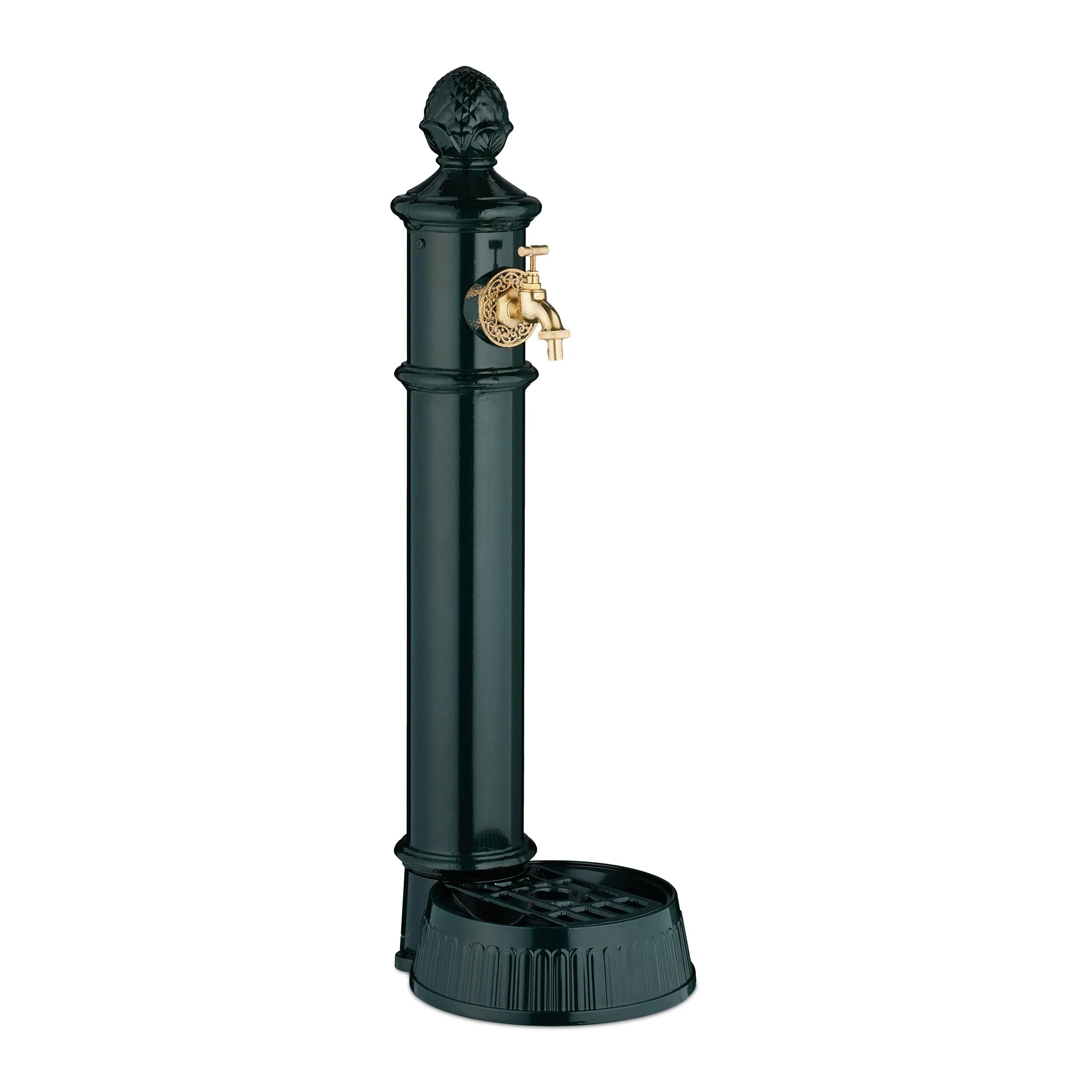 Relaxdays Fontana da Giardino in Stile Antico, Fontanella a Colonna con Rubinetto e Vaschetta, HLP: 83x26x31,5 cm, Verde