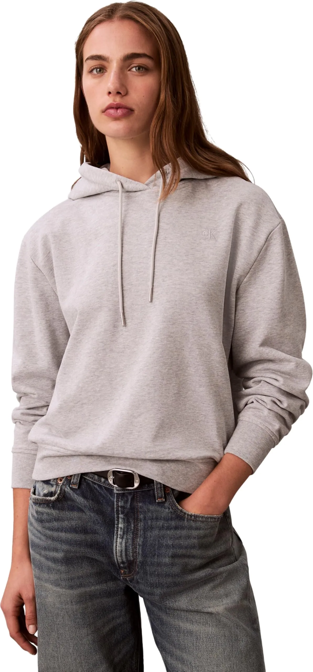 Calvin Klein Donna Felpa con Cappuccio Monogram Terry con Logo, Grigio (History Heather), XS