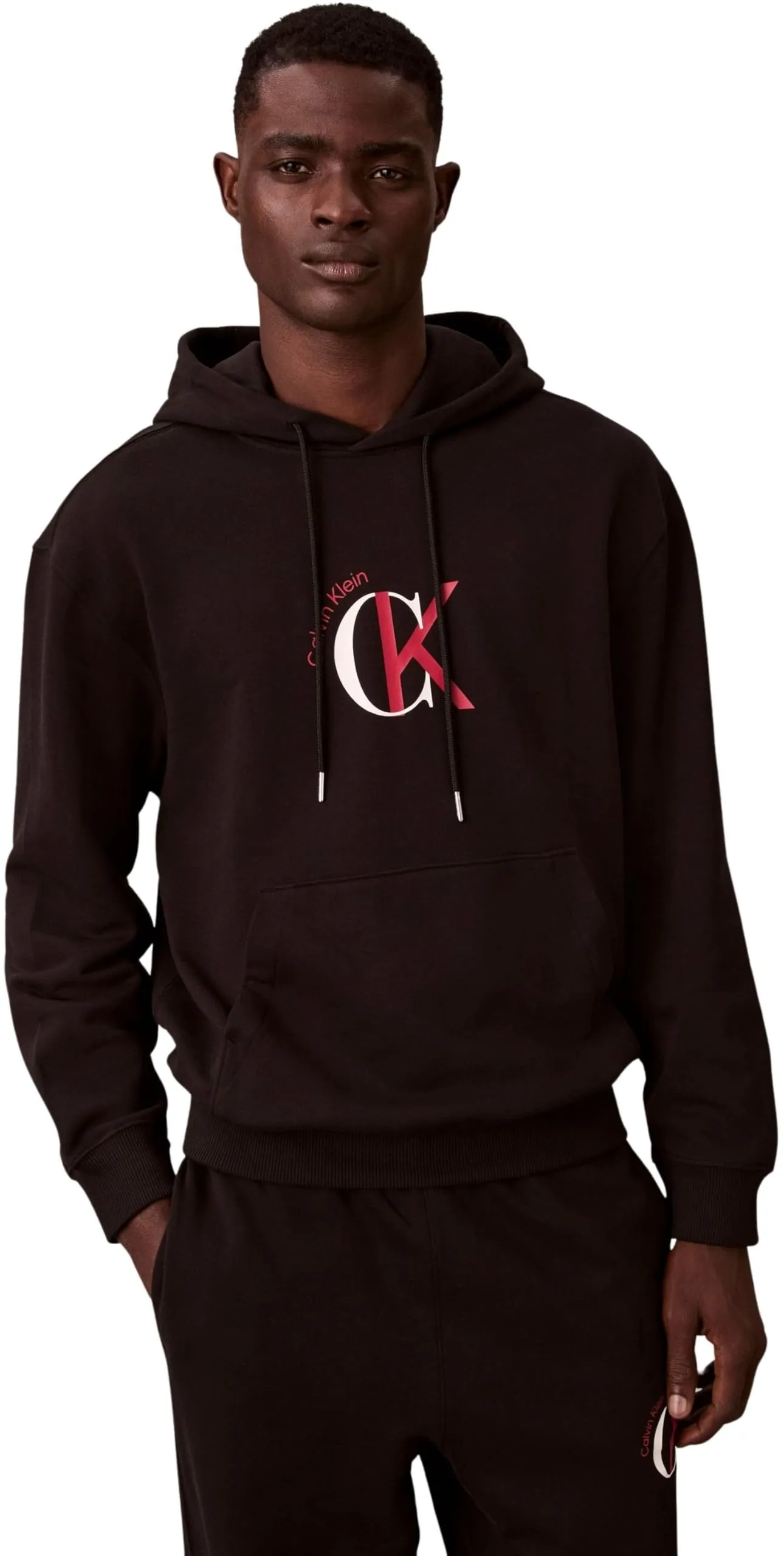 Calvin Klein Uomo Felpa con Cappuccio Terry Graphic con Tasca a Marsupio, Nero (Black), 2XL