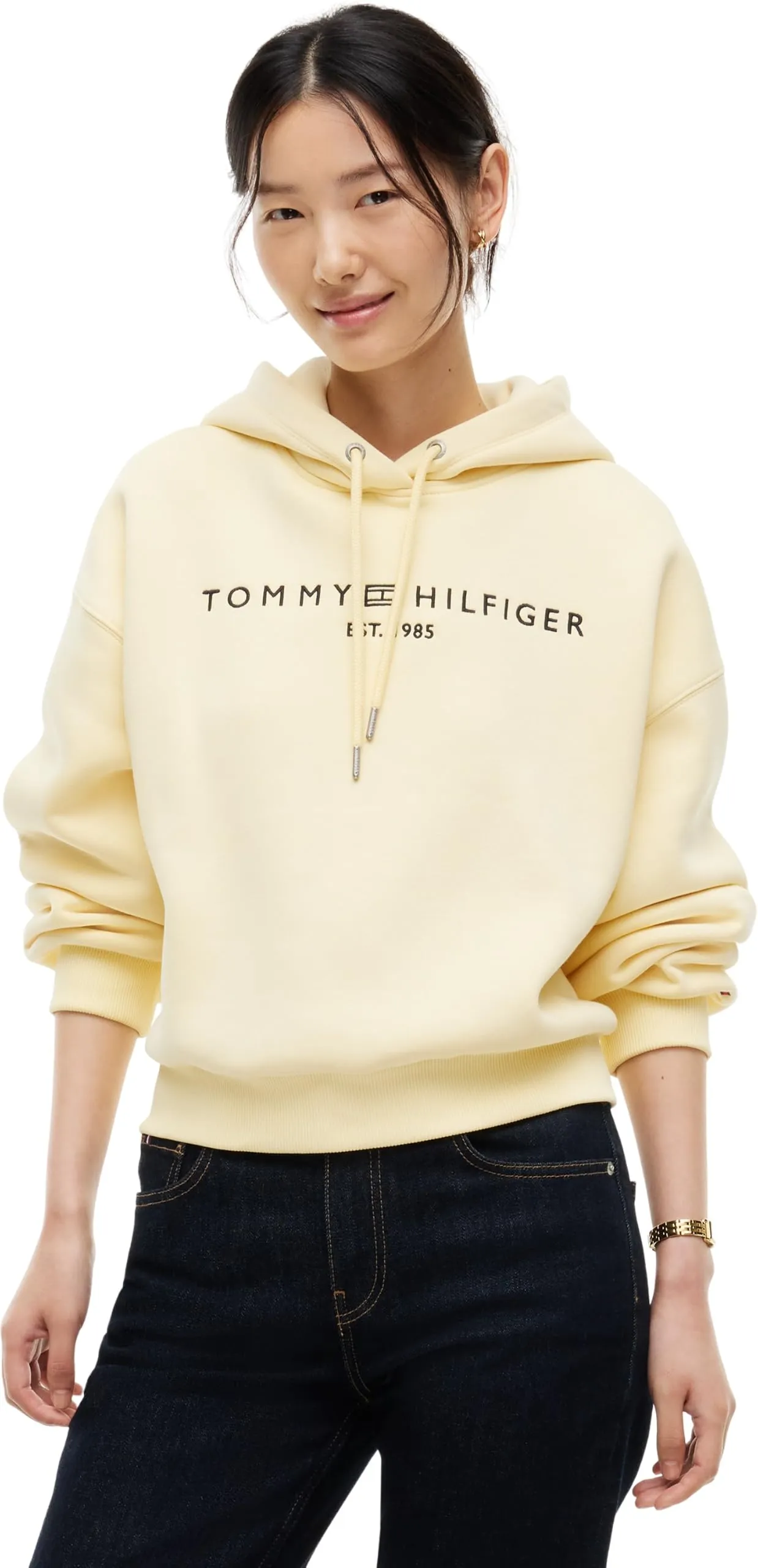 Tommy Hilfiger Felpa con Cappuccio da Donna Corp Logo Mdrn Ww0ww47832, Crema pasticcera congelata, XS