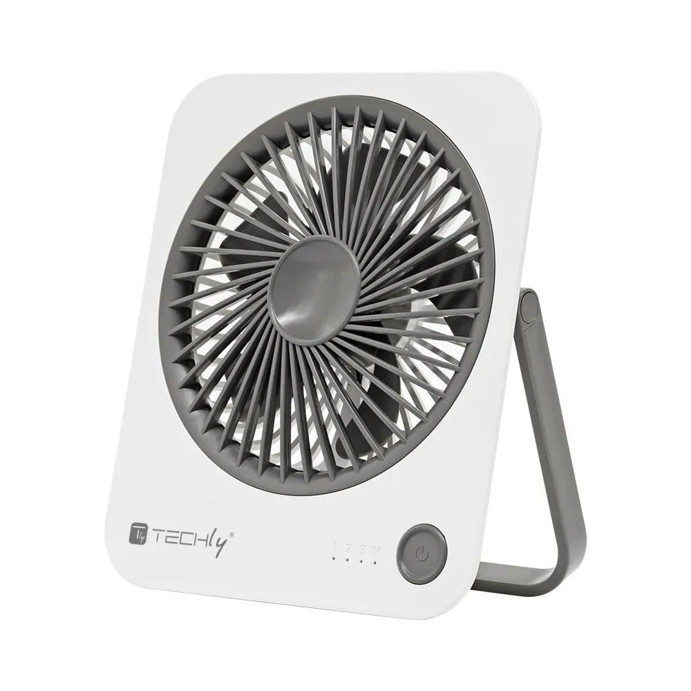 Techly 621666 Ventilatore da Scrivania Ultra Sottile Pieghevole e Portatile a 4 velocità Bianco
