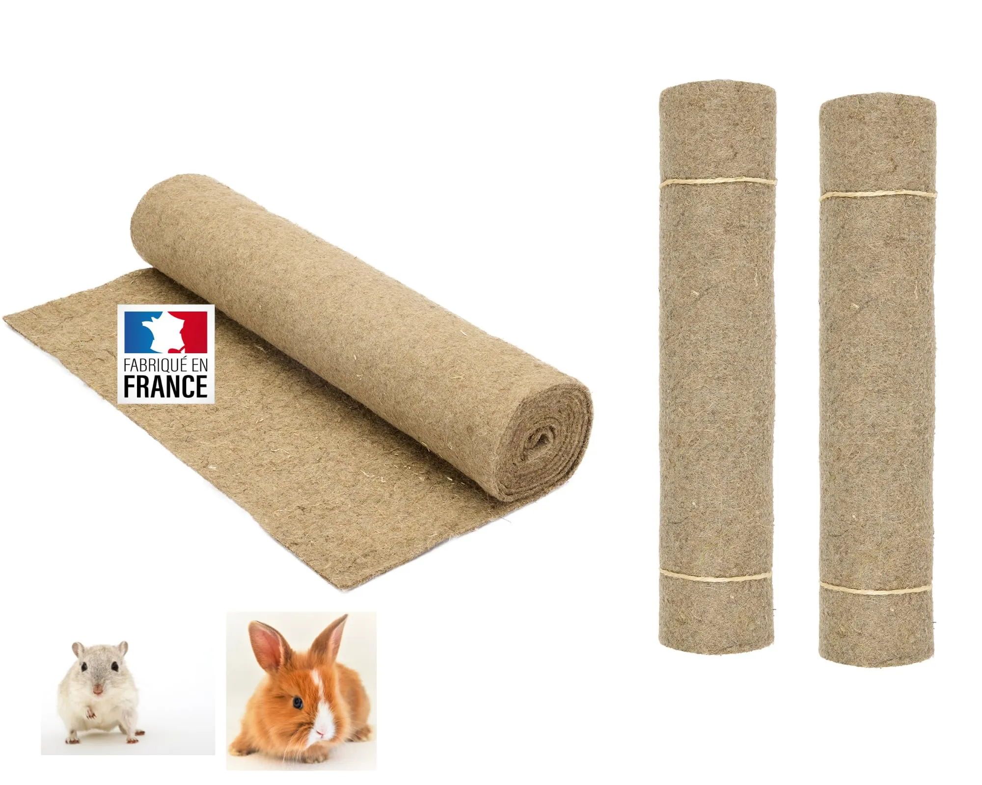 La Cordeline Set di 3 tappeti lettiera Canapa Naturale, 40 x 100 cm, 1000 g/m², Fondo Gabbia per roditori, Conigli, criceti, ECC
