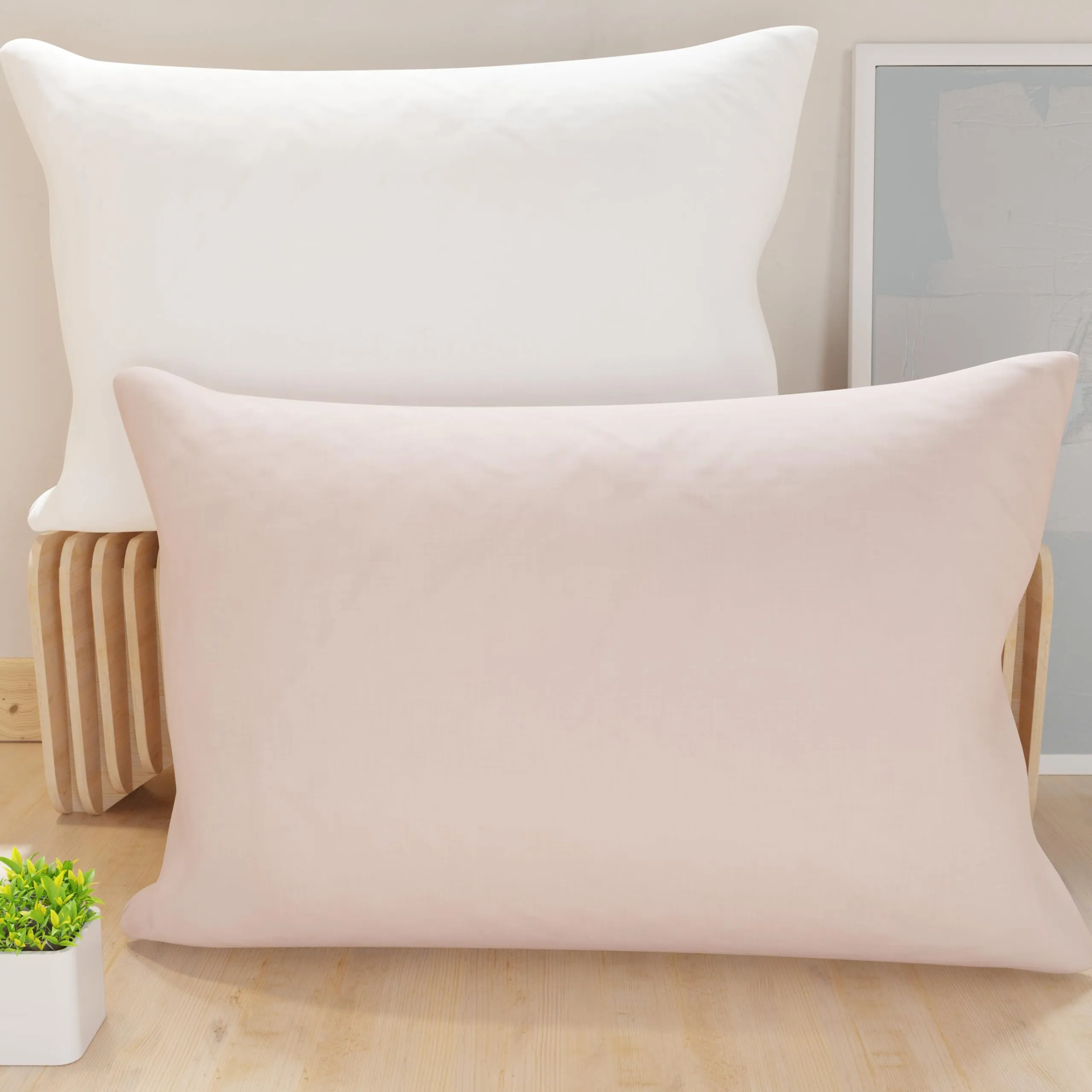 PETTI Artigiani Italiani - Coppia di Federe Cuscino 70x50 cm in Microfibra, Cuscini Arredo Camera da Letto, Divano, Set 2 Fodere Copricuscino, Federa Double Face Bianco Cipria Chiaro