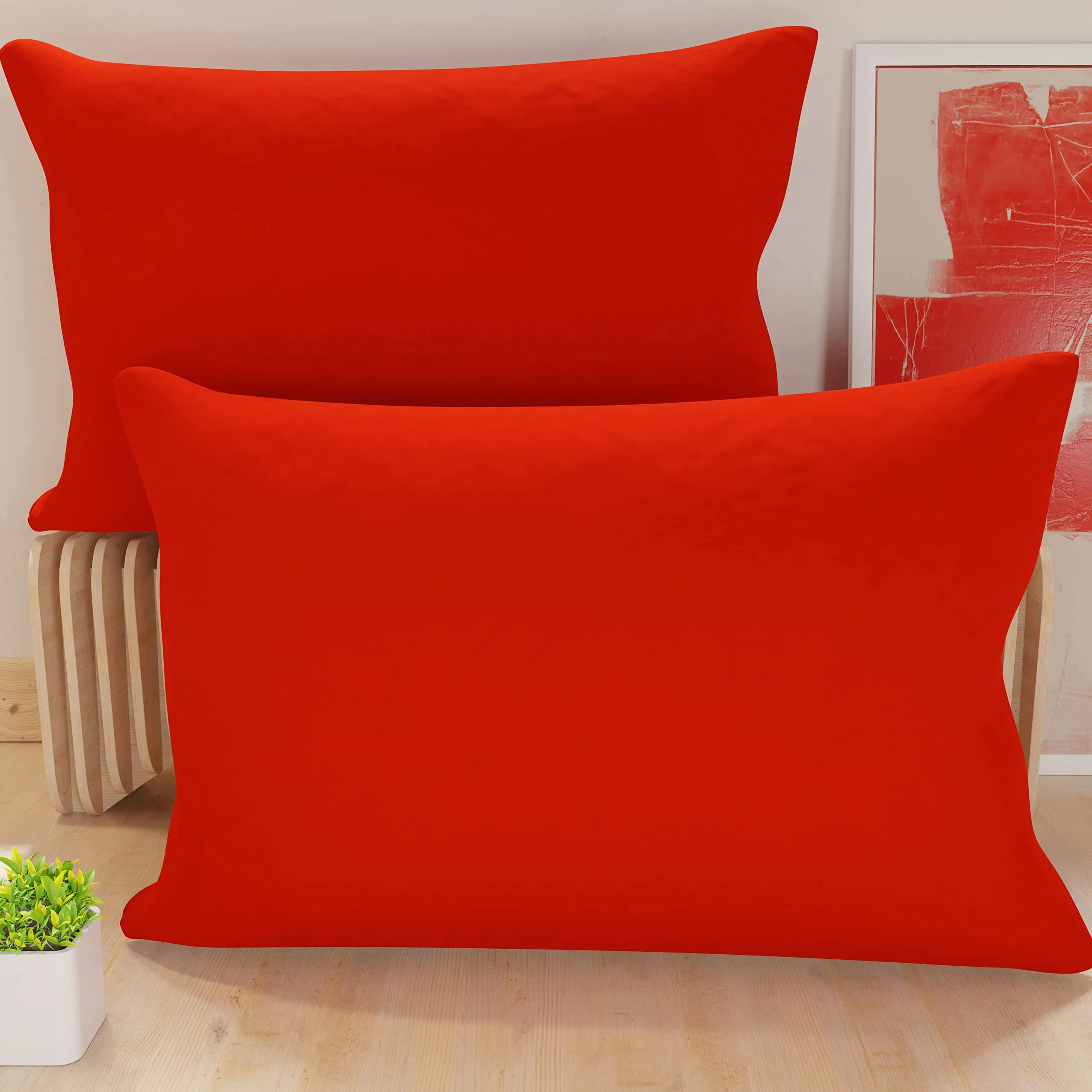 PETTI Artigiani Italiani - Coppia di Federe Cuscino 50x80 cm in Microfibra, Cuscini Arredo Camera da Letto, Divano, Set 2 Fodere Copricuscino, Federa Tinta Unita Rosso, 100% Made in Italy