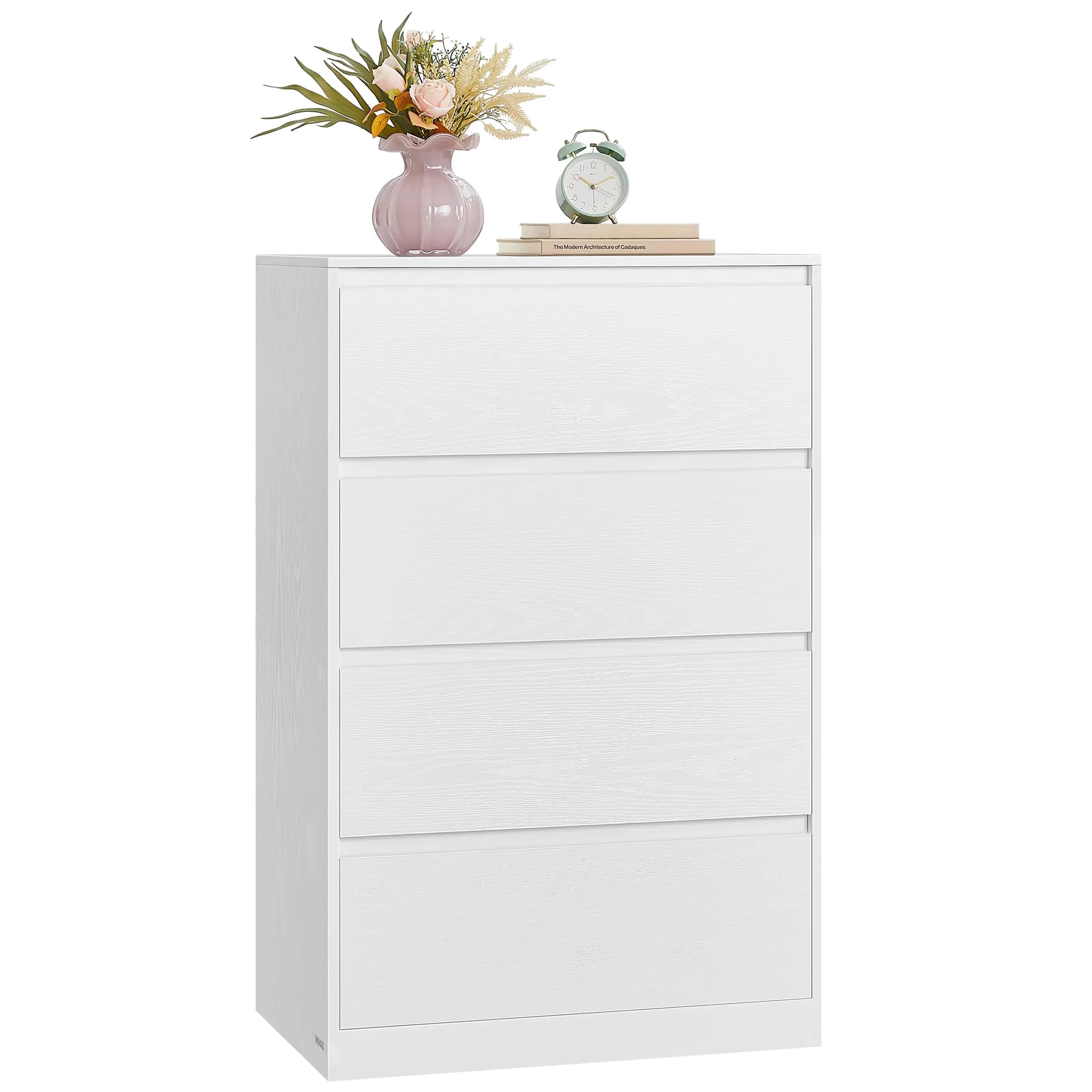 VASAGLE KAILYN Collezione - Cassettiera con 4 Cassetti, Comò, Mobile con Cassetti, Porta Abiti, 40 x 60 x 97,4 cm, Stile Moderno, Bianco Neve LTS614WE02V1