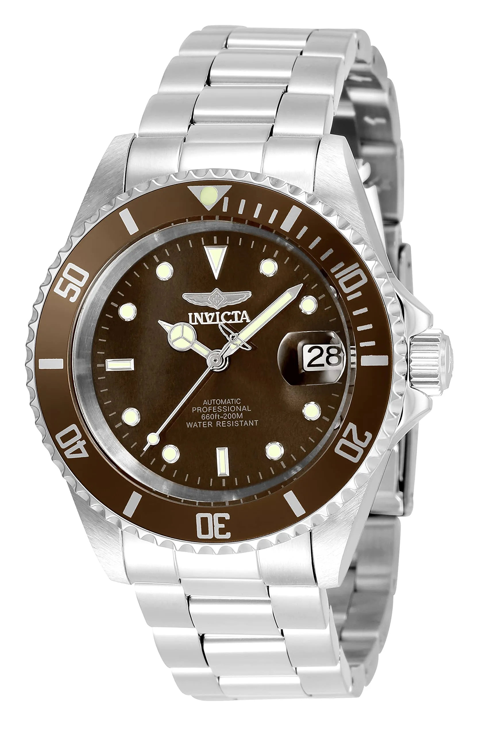 Invicta Pro Diver - Orologio da uomo in acciaio inossidabile con movimento automatico - 40 mm, Argento / Marrone