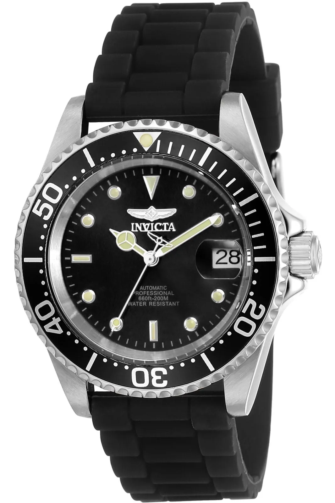 Invicta Pro Diver - Orologio da uomo in acciaio inossidabile con movimento automatico - 40 mm, Argento / Nero 23678
