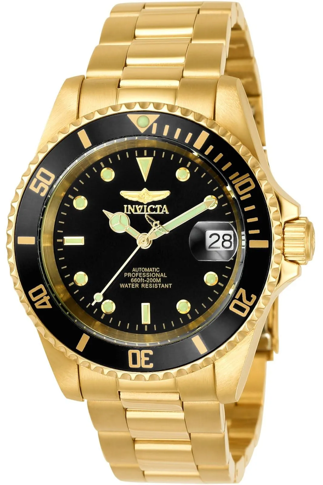 Invicta Pro Diver - Orologio da uomo in acciaio inossidabile con movimento automatico - 40 mm, Oro / Nero