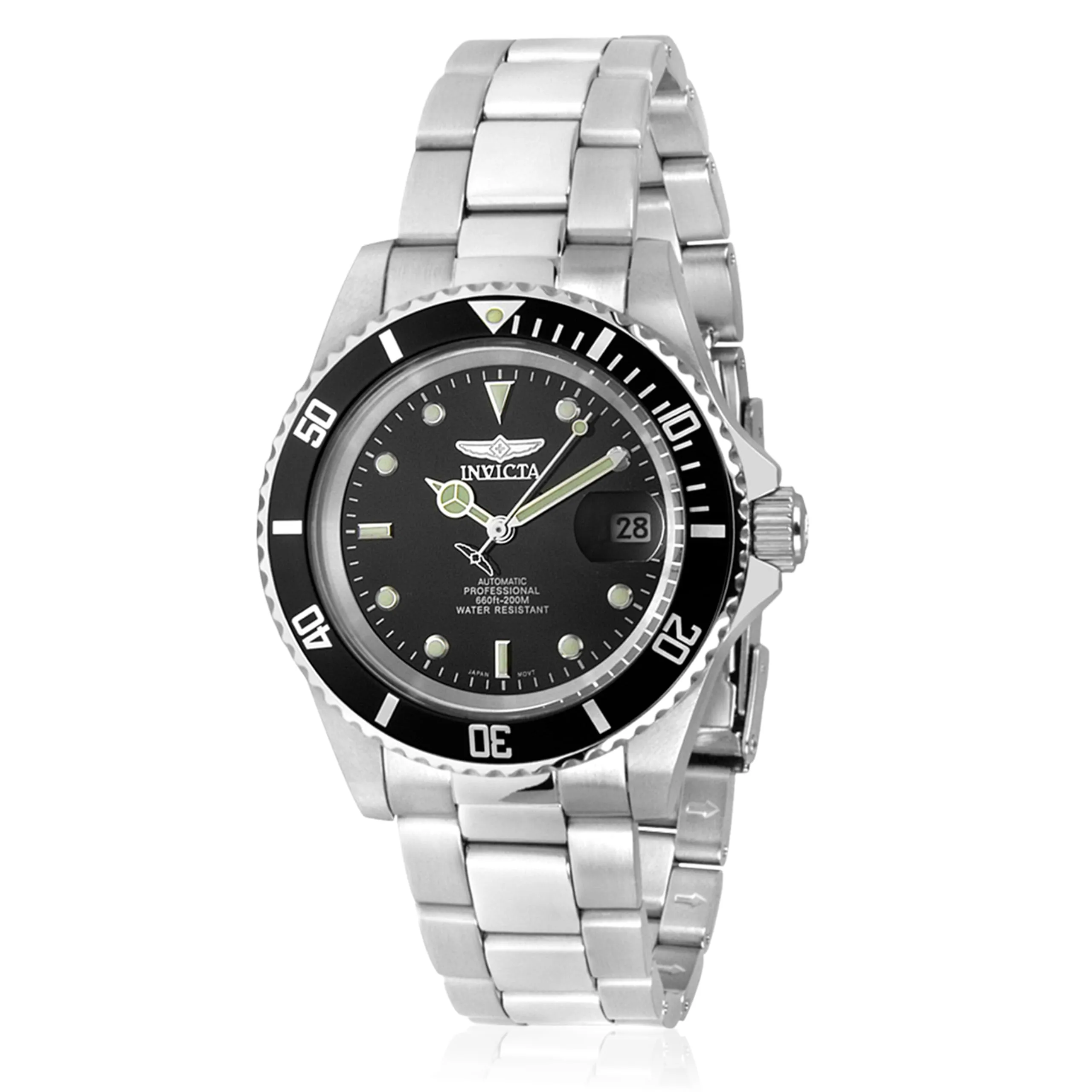 Invicta Pro Diver - Orologio da uomo in acciaio inossidabile con movimento automatico - 40 mm, Argento / Nero
