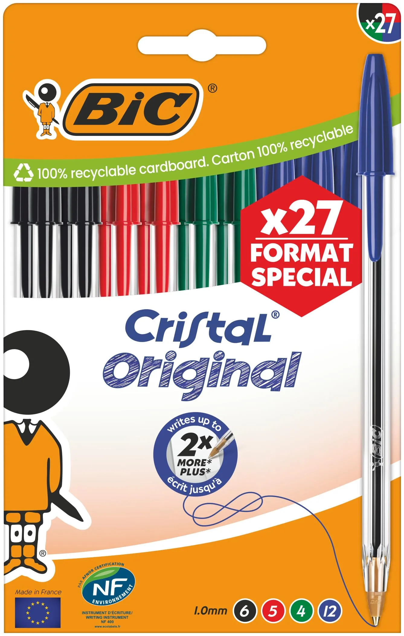 BIC Penne a Sfera Cristal Original Punta Media (1,00 mm) - Inchiostro di Colori Assortiti, Confezione in Edizione Speciale da 27