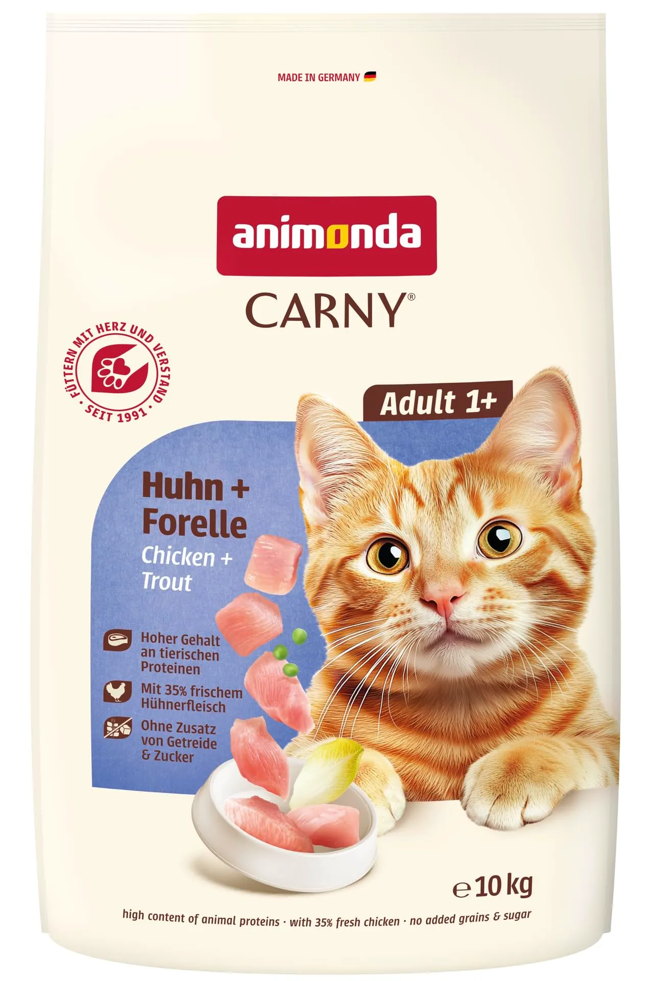 animonda Carny Adult, Croccantini Gatto, senza zucchero e senza cereali, Pollo + Trota 10 kg