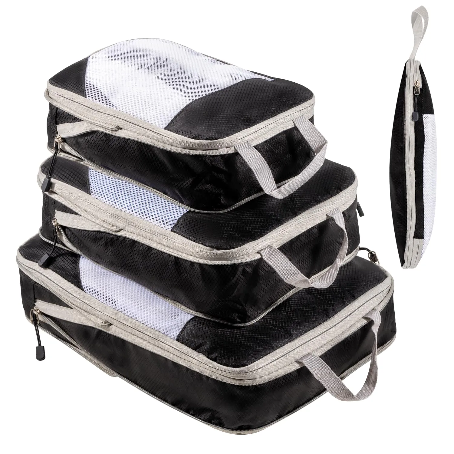 Organizer Valigia Salvaspazio - Organizer per Viaggio con Accessori Utili, Impermeabile, Borse per Biancheria Intima, Calzature, Vestiti e Tessuti, Nero, 3 Pezzi