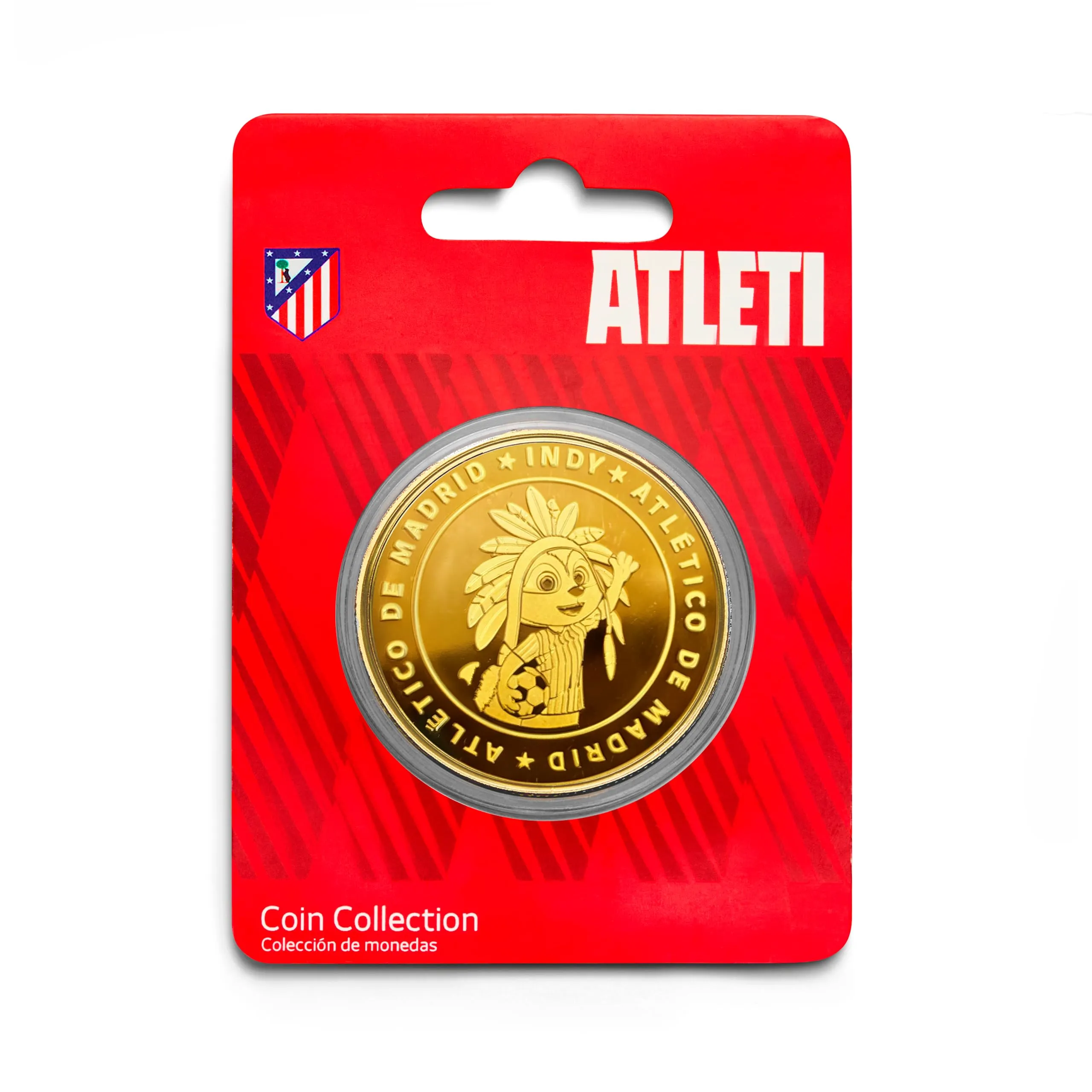 MOCIWORLD – Moneta da Collezione Ufficiale dell'Atlético de Madrid, Edizione Speciale Indy, placcata in Oro, Lega Metallica, Diametro 40 mm, Spessore 3 mm, con Capsula Protettiva