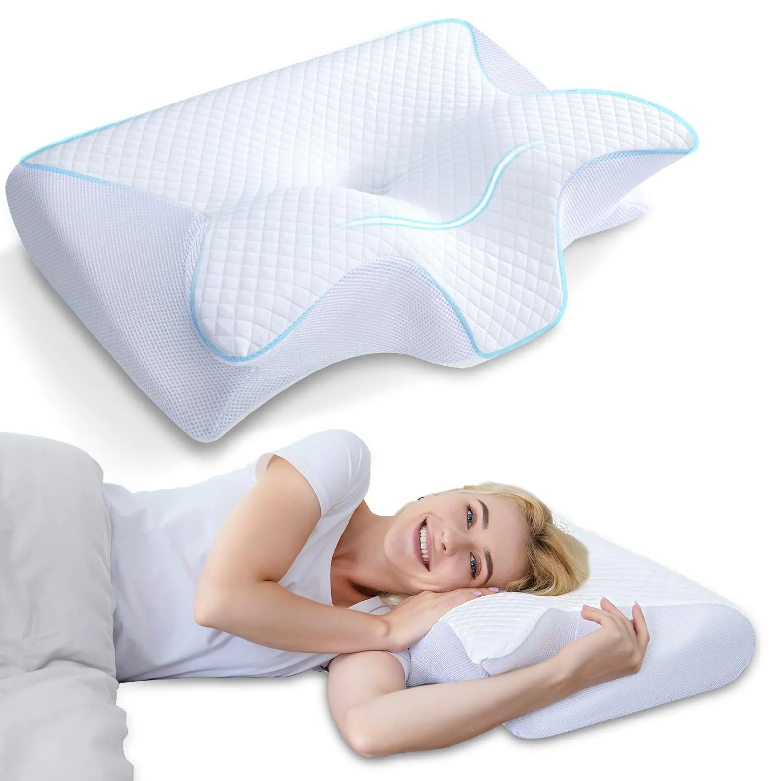 HOMCA Cuscino 2 in 1 Memory Foam Ergonomico per Dormire, Bianco