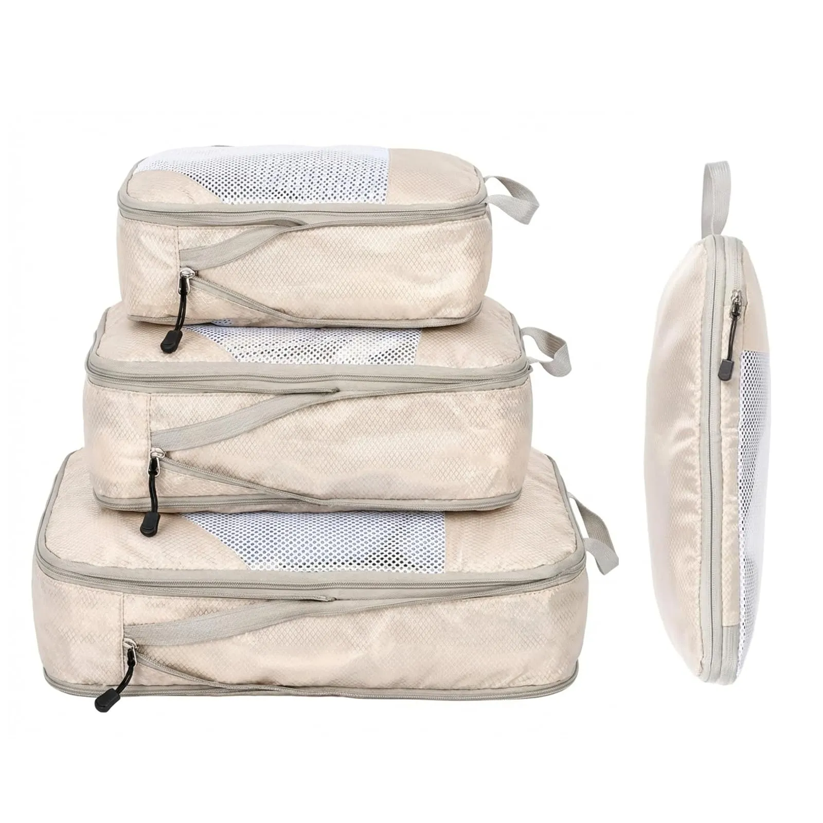 Organizer Valigia 3 Pezzi, Borse Compressione Viaggio Salvaspazio Beige