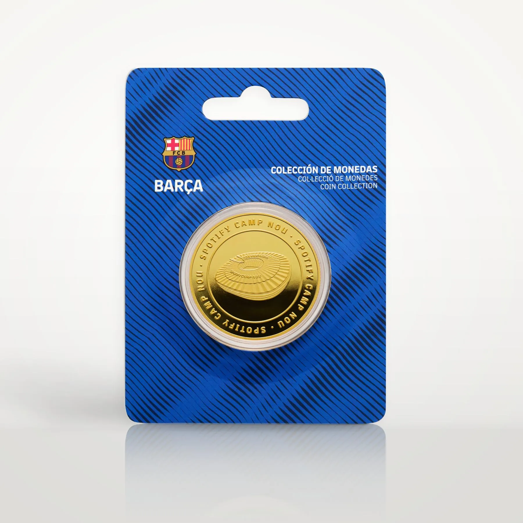 MOCIWORLD – FC Barcelona 2025-26 Moneta da Collezione Ufficiale, Finitura Oro, Diametro 40mm, Incisione Spotify Camp NOU Stadium, Capsula Protettiva, Confezione per Tifosi