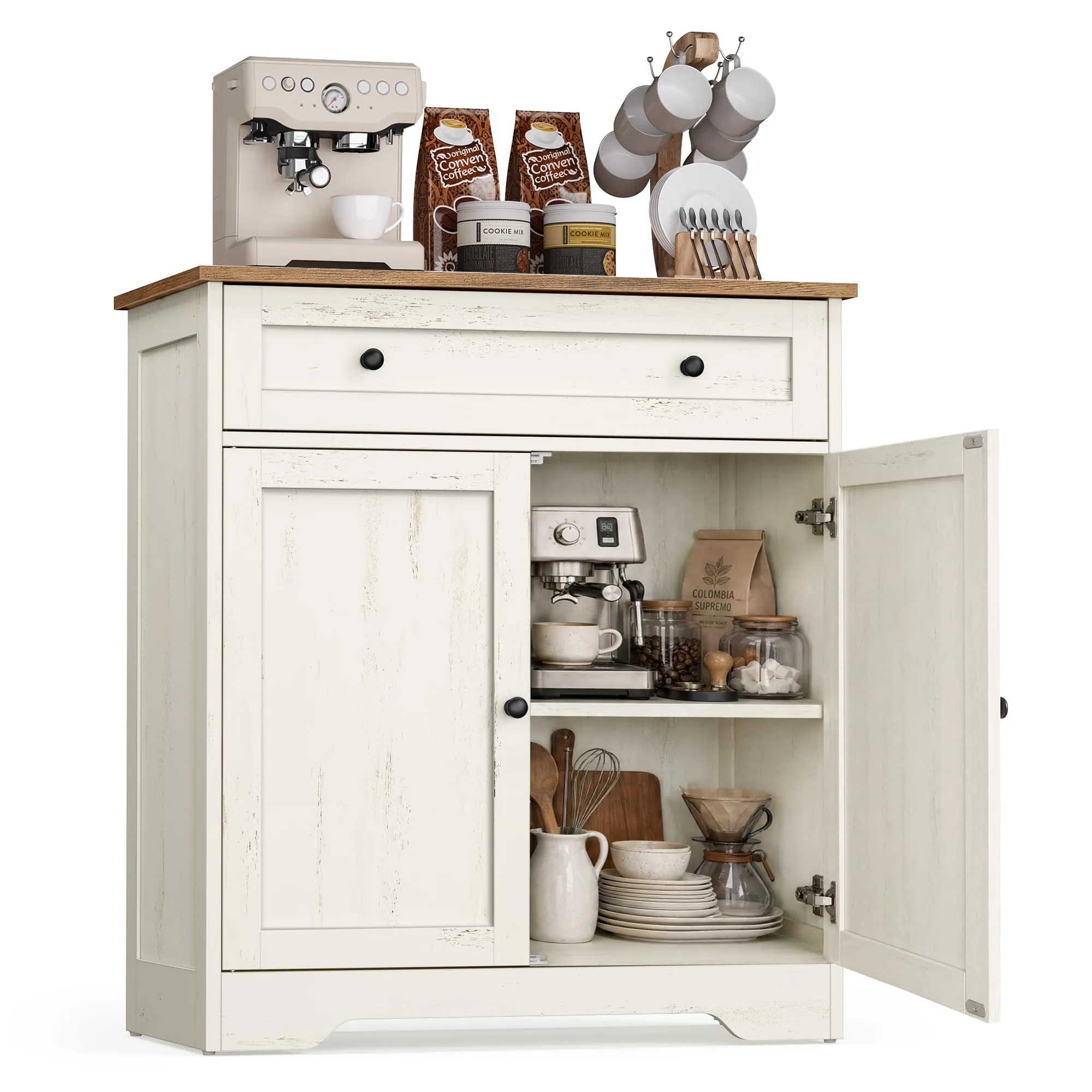 VASAGLE Siren Collezione Credenza Madia, Mobile Soggiorno in Truciolato, MDF, Buffet per Cucina e Ingresso, Ripiani Regolabili, 72 x 40 x 80 cm, Bianco Nuvola, LSC521WJ01