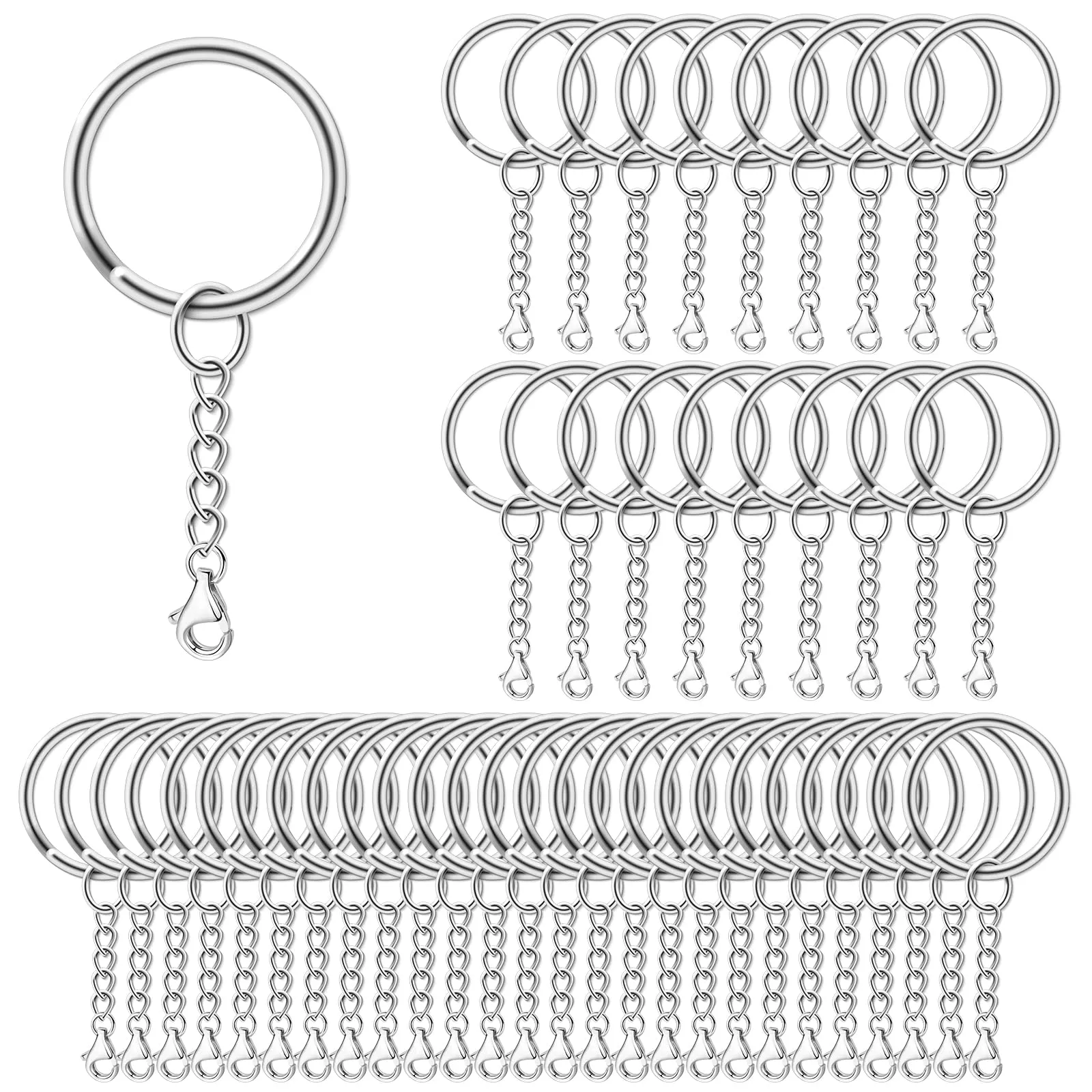 AiQInu 100 Pezzi 25mm Anelli Portachiavi con Catena, Anelli per Portachiavi con Catenella Split, Portachiavi Fai da Te per Porta Chiavi Mestieri Lavori di Bricolage - Argento