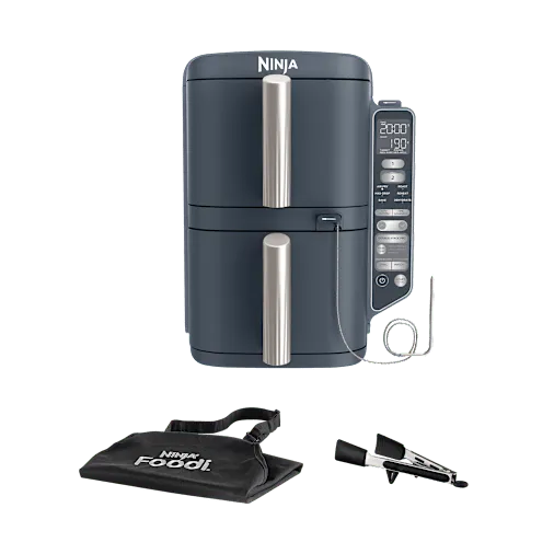 Friggitrice ad aria verticale Ninja Double Stack XL da 9,5 L con termometro in Grigio Cyber
