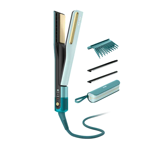 Piastra e asciugacapelli Shark SilkiPro Straight con custodia termoresistente in Turchese