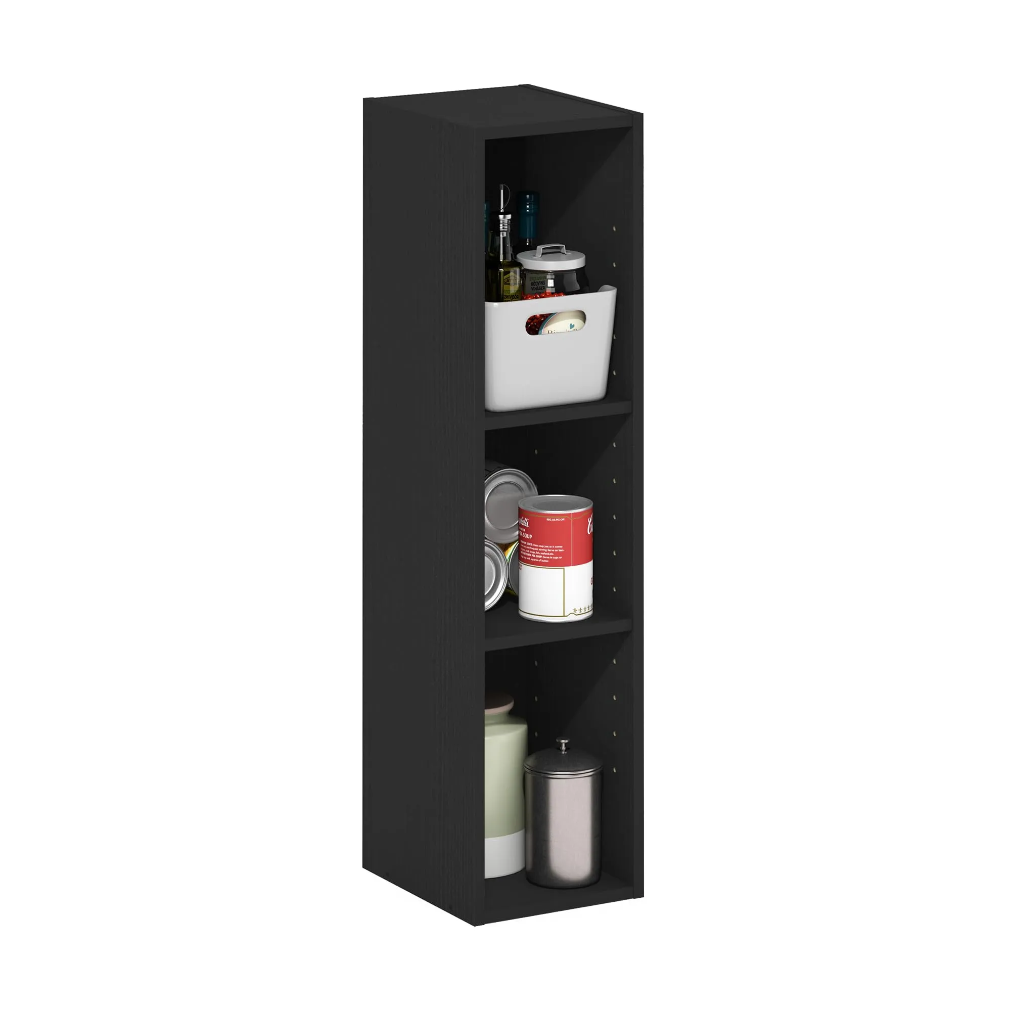 Furinno Fulda Libreria salvaspazio a 3 ripiani, larghezza 20 cm, legno nero