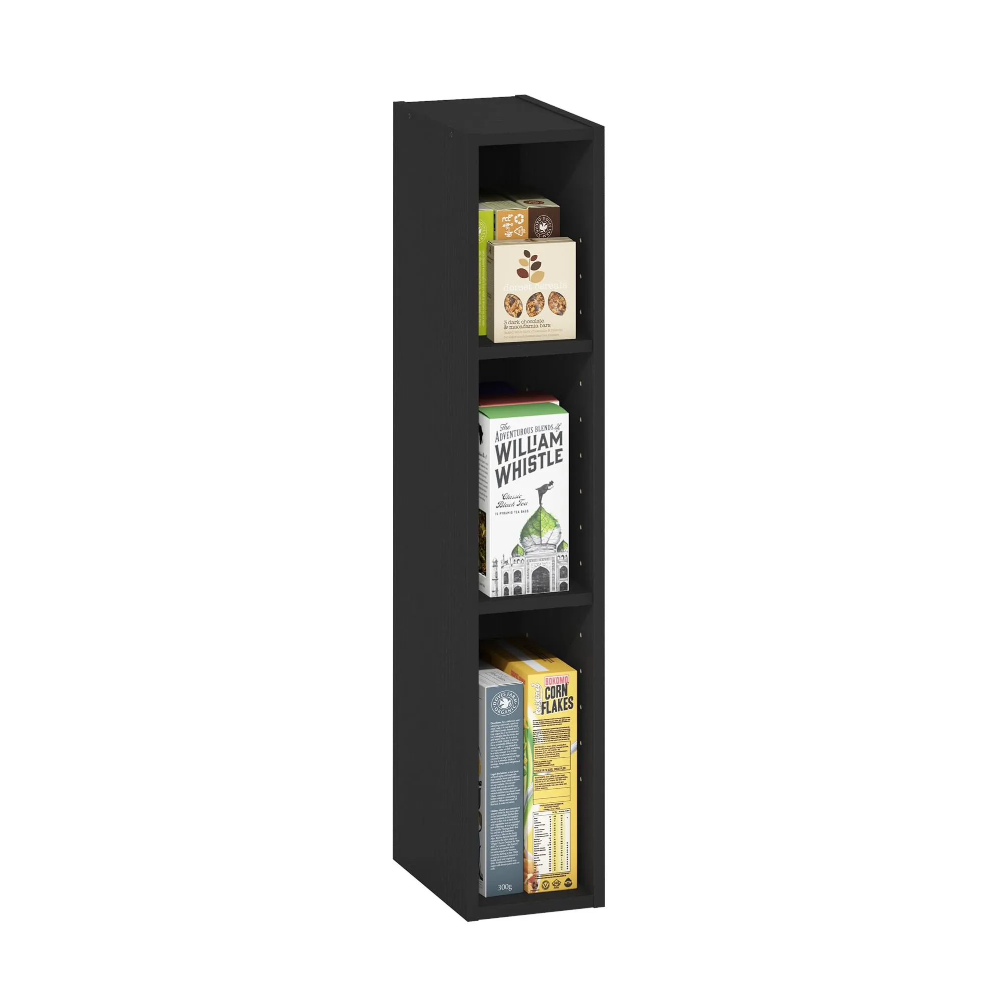 Furinno Fulda Libreria salvaspazio a 3 ripiani, larghezza 15 cm, Legno Nero
