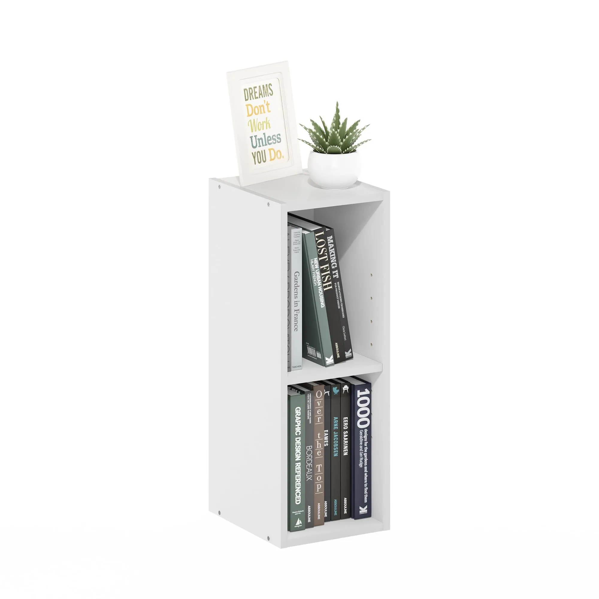 Furinno Fulda libreria salvaspazio a 2 ripiani, larghezza 20 cm, bianco