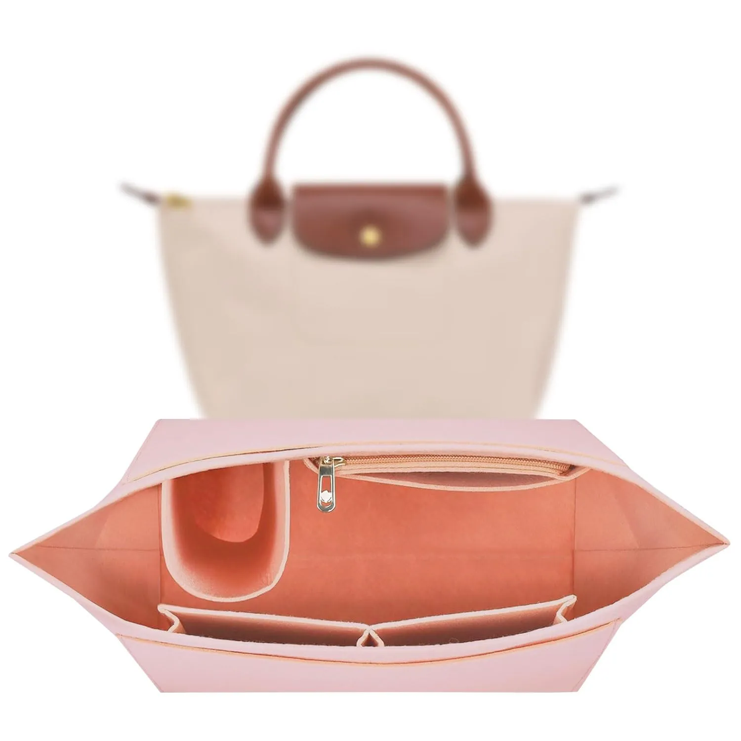 Sunshine smile Organizer per Longchamp Le Pliage S, Feltro Beige Organizer Borsa Donna,Lnserto Organizer per Borsa Longchamp,organizer multitasche in feltro,Organizzatore per Borsa Longchamp