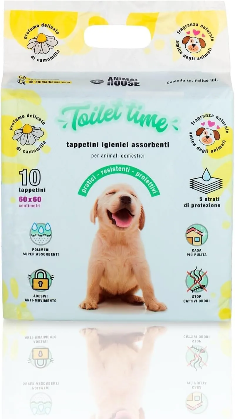 Animal House - 10PZ Tappetini Igienici Assorbenti CAMOMILLA - Alta Assorbenza - Privi di Polvere - Trattiene gli Odori - Protegge la Casa - (60x60 cm 10)