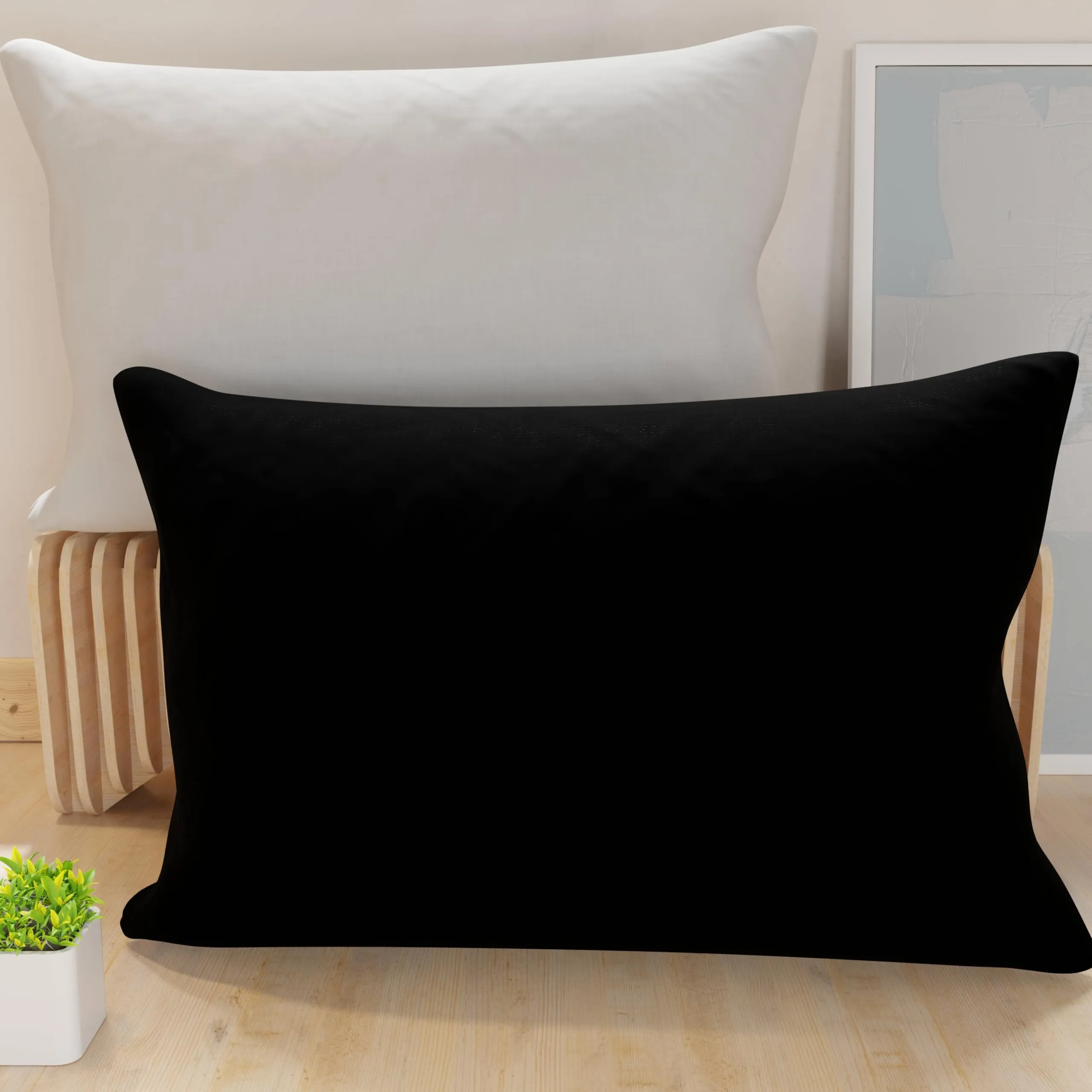 PETTI Artigiani Italiani - Coppia di Federe Cuscino 60x40 cm in Microfibra, Cuscini Arredo Camera da Letto, Divano, Set 2 Fodere Copricuscino, Federa Double Face Nero Grigio Chiaro