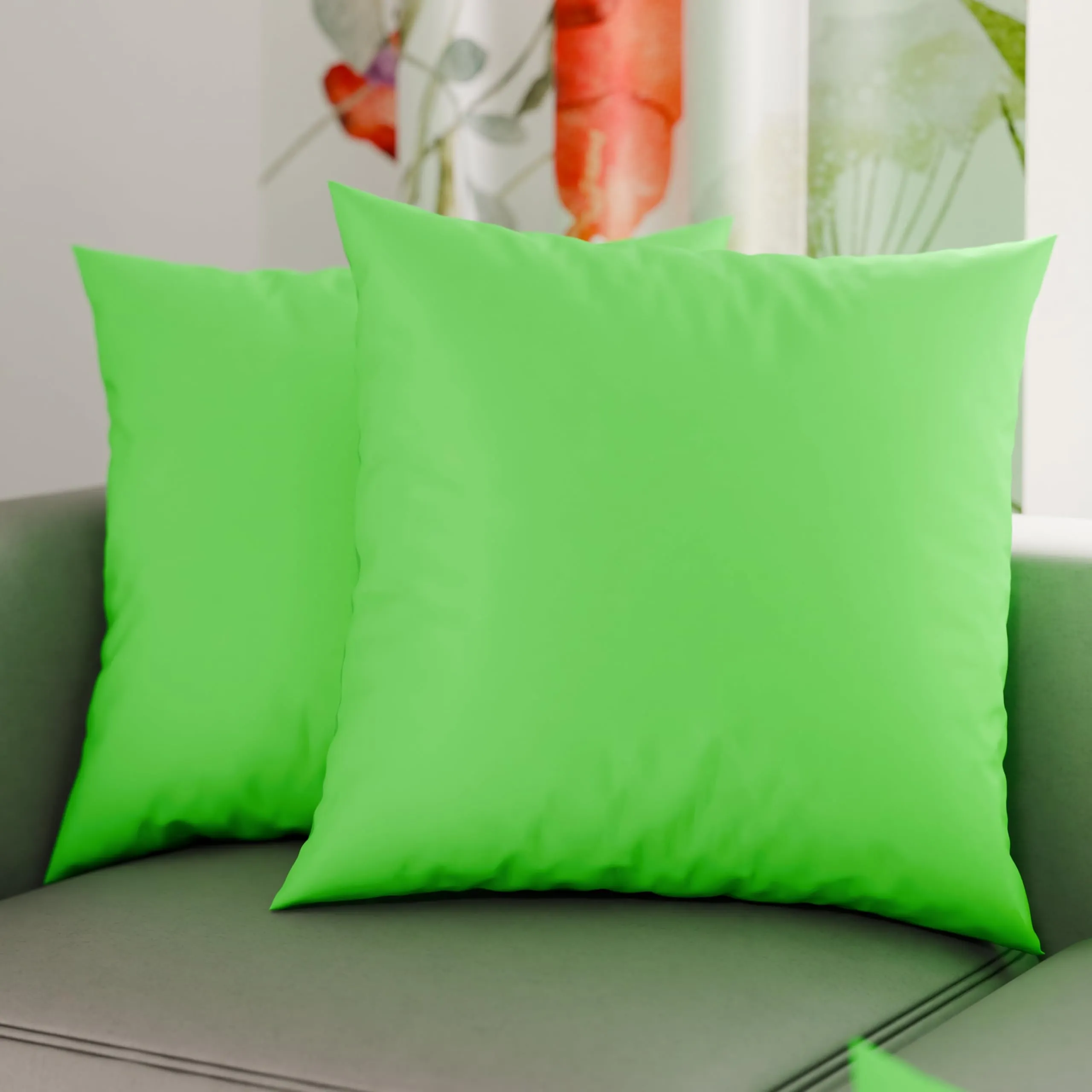 PETTI Artigiani Italiani - Coppia di Federe Cuscino 35x35 cm in Microfibra, Cuscini Arredo Camera da Letto, Divano, Set 2 Fodere Copricuscino, Federa Tinta Unita Verde Mela