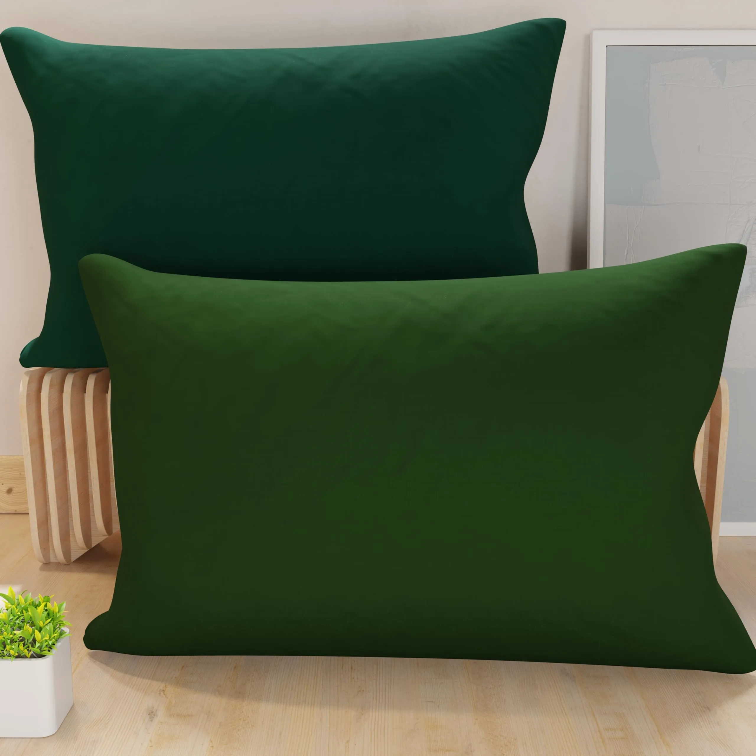 PETTI Artigiani Italiani - Coppia di Federe Cuscino 70x50 cm in Microfibra, Cuscini Arredo Camera da Letto, Divano, Set 2 Fodere Copricuscino, Federa Double Face Verde Oliva Smeraldo