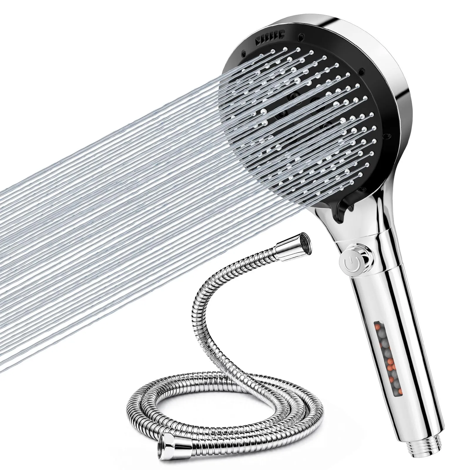 Vinabo Soffione Doccia con Tubo 1,5 m, Doccino 6 Getti Anticalcare