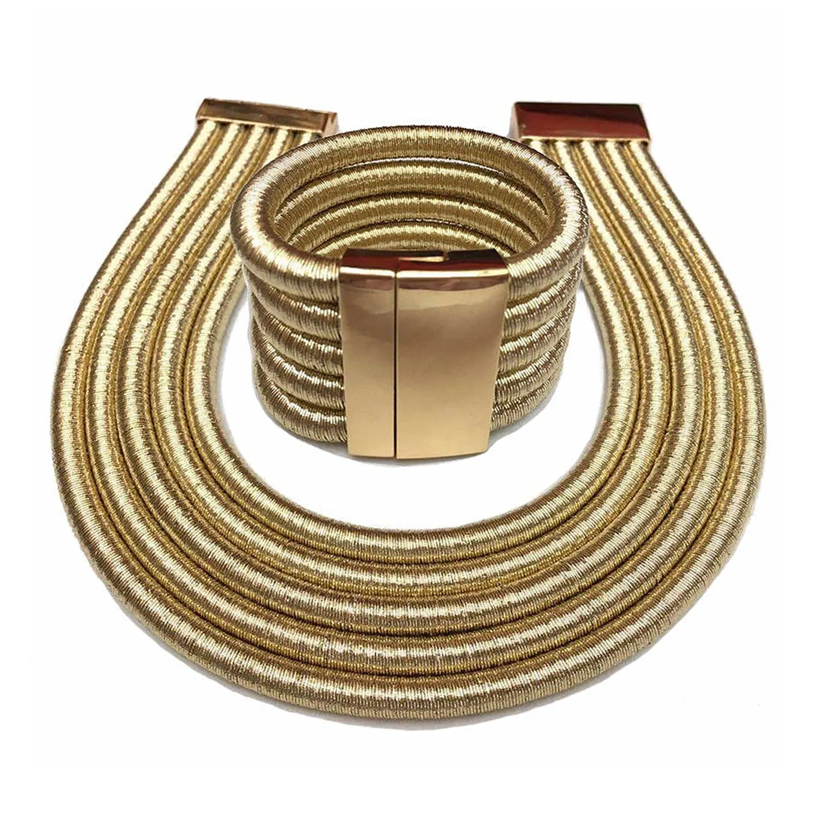 YJZQ Collana africana, set di gioielli da donna, bracciale e collana con bavaglina, collana egiziana dorata, girocollo regolabile, Taglia unica, Nylon